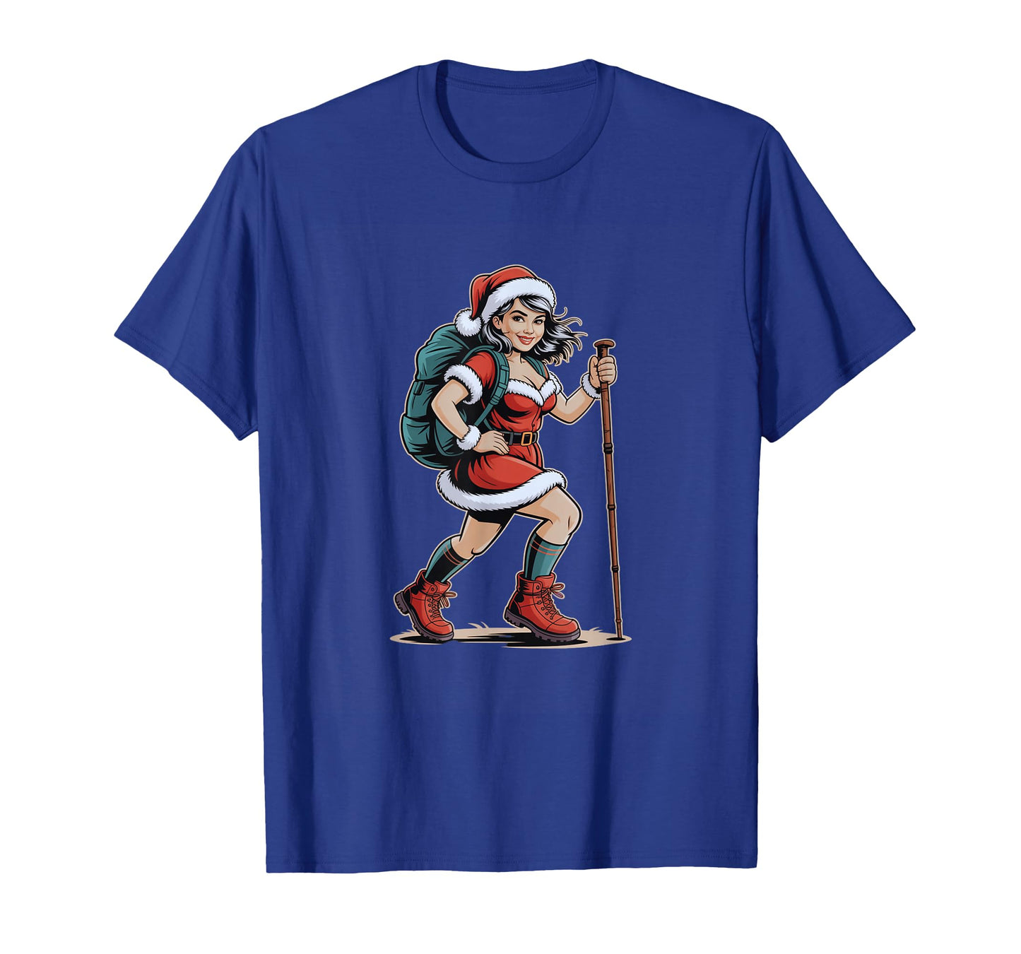 Christmas Hiking Funny Santa Girl Hiker Holiday Adventure T-Shirt