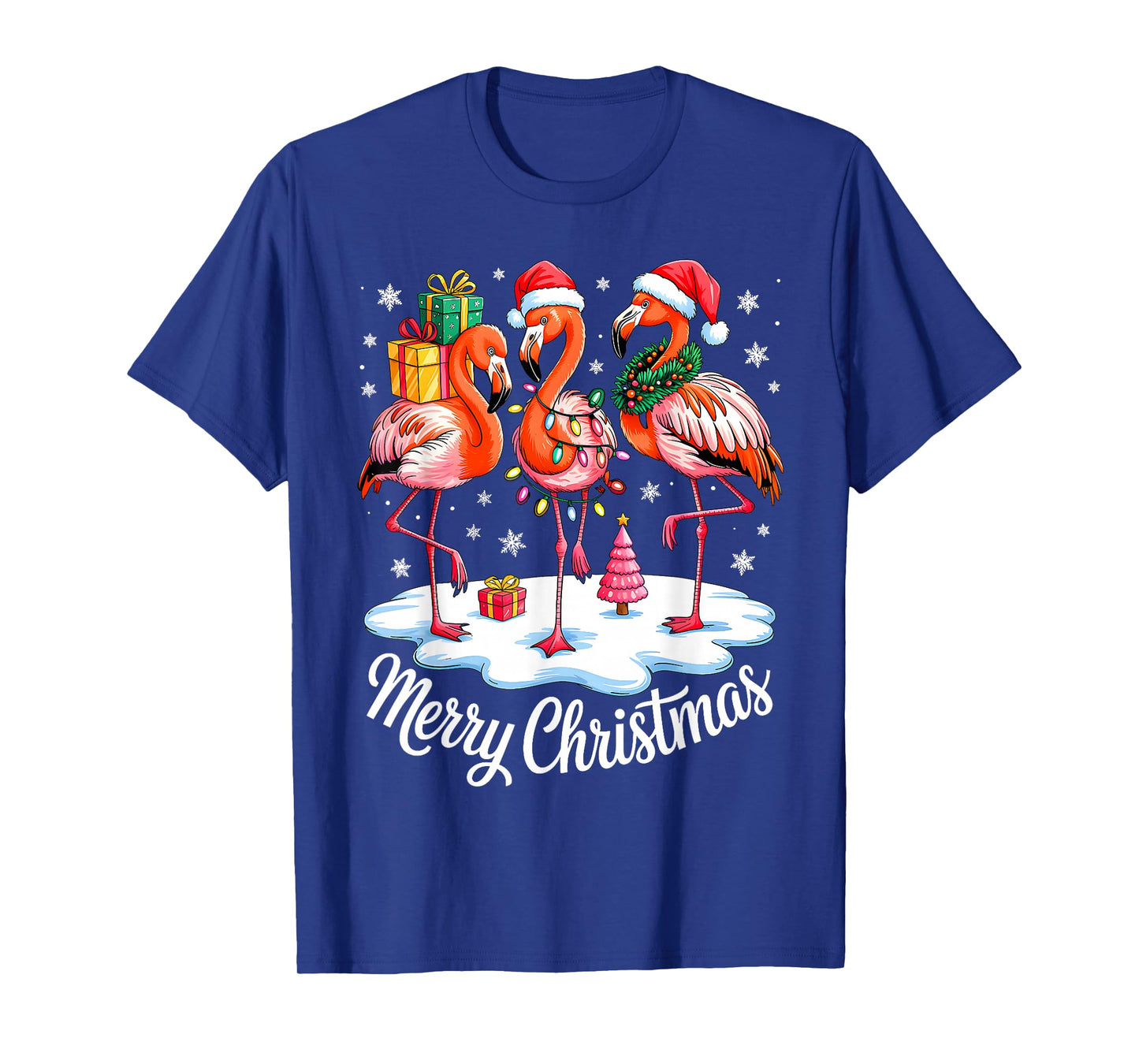 Merry Christmas Hat Santa Flamingo Light Christmas in July T-Shirt