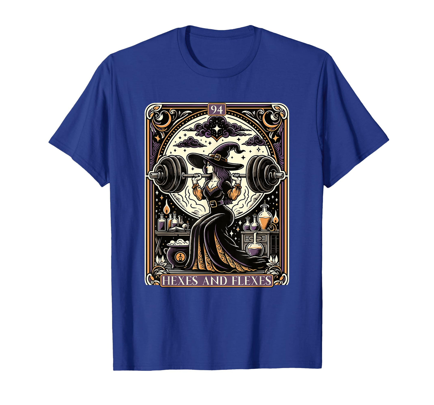 Witch Workout Fitness Deadlifting Hexes Flexes Tarot Card T-Shirt