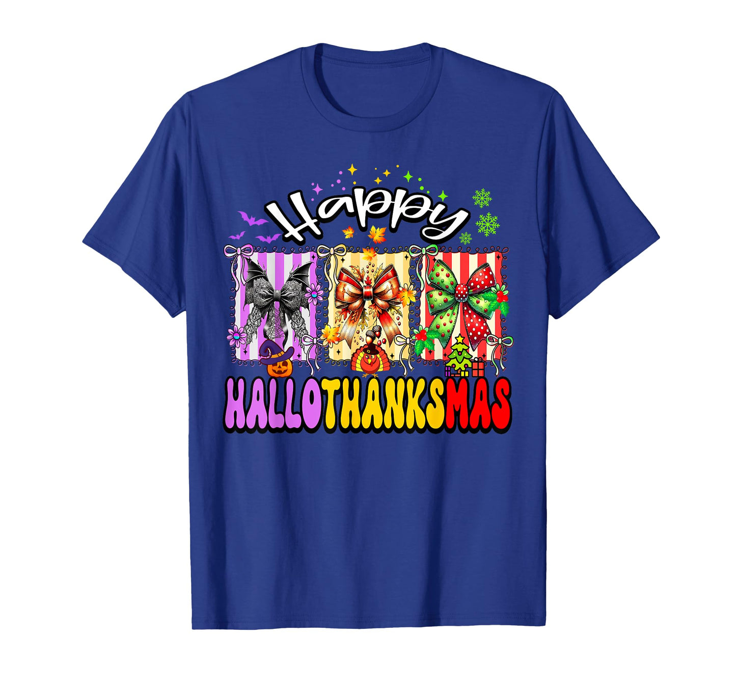 Hallothanksmas Coquette Bow Halloween Thanksgiving Christmas T-Shirt