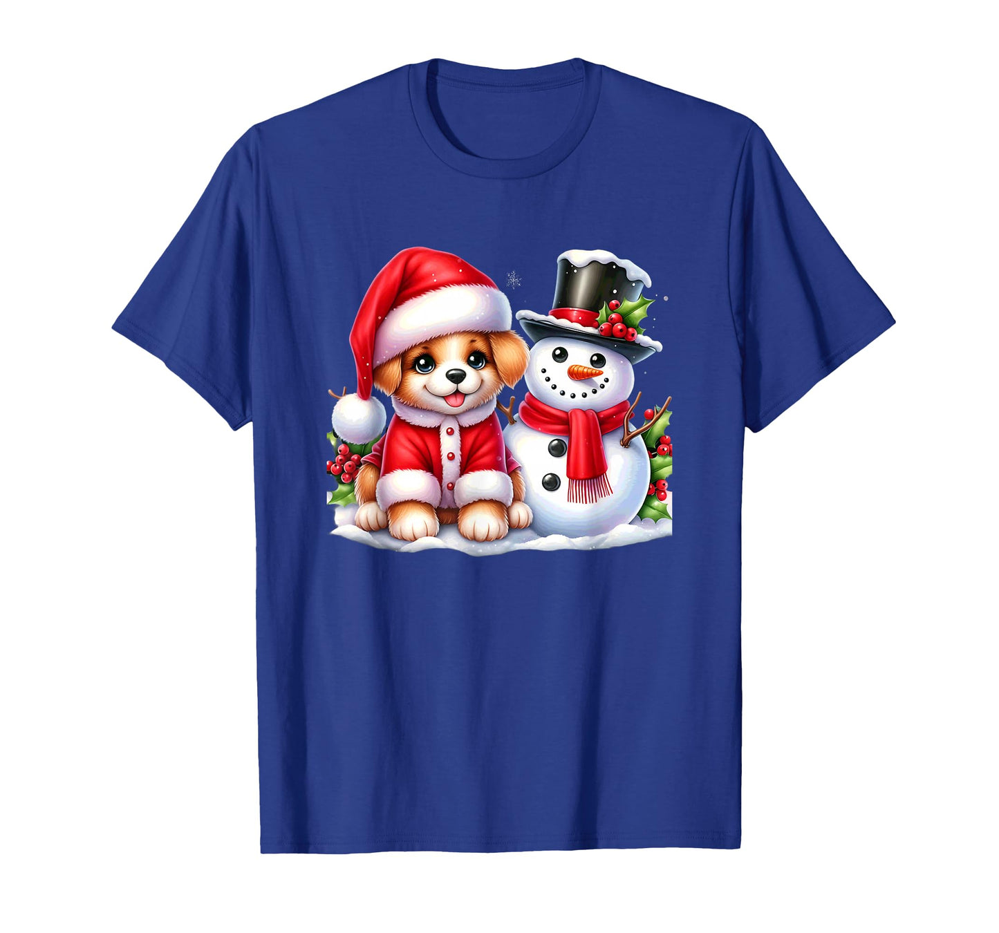 Merry Christmas Puppy and Snowman Joyful Holiday T-Shirt