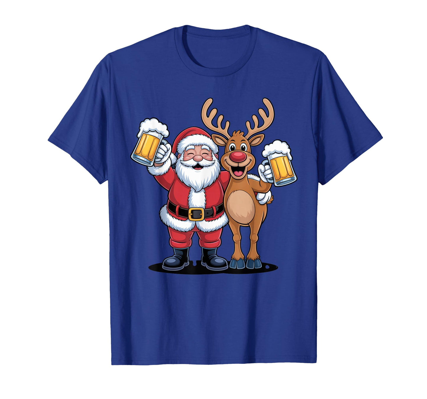 Santa and Reindeer Cheers for Christmas Fun Adult Holiday T-Shirt
