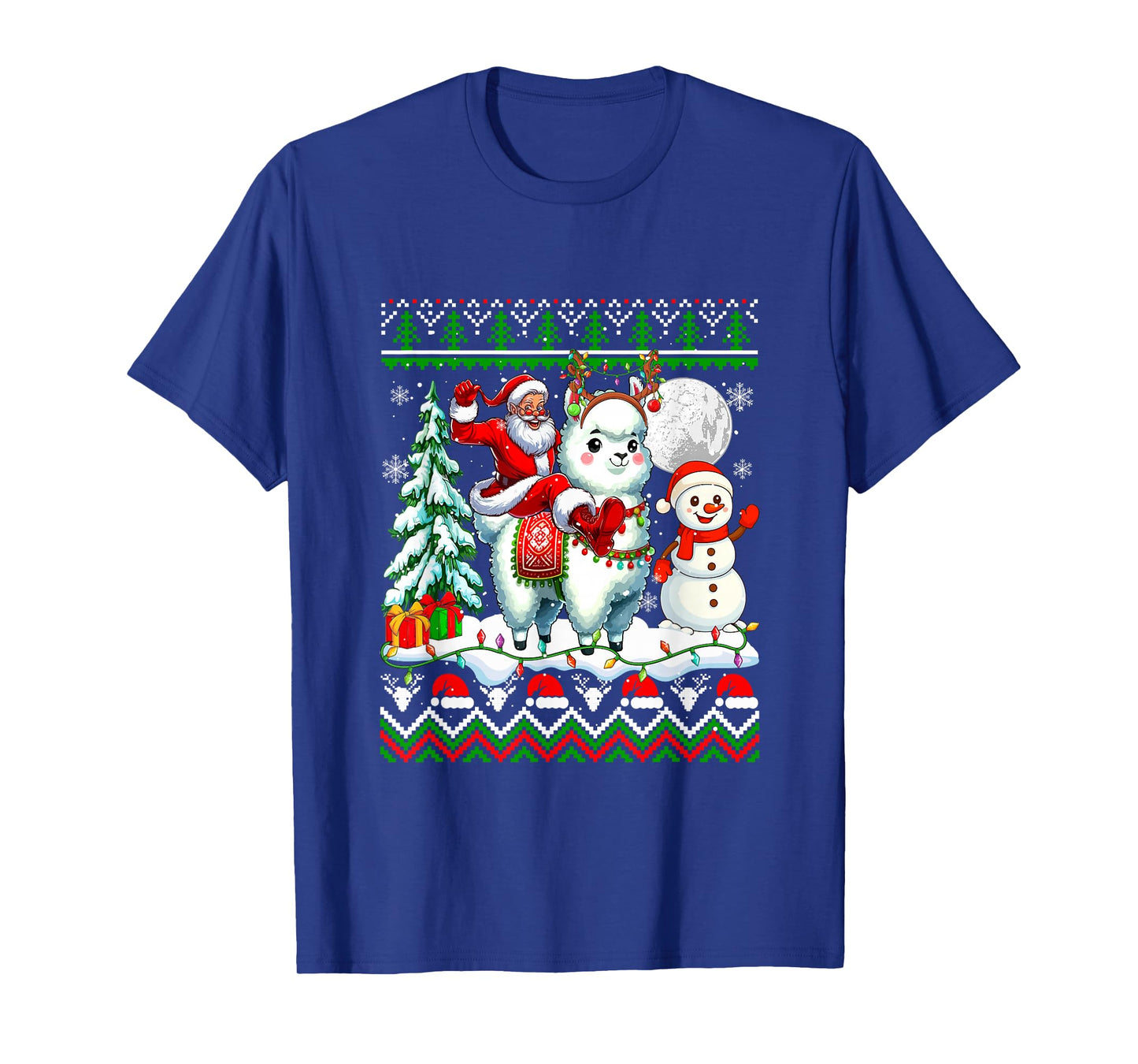 Santa Riding Llama Reindeer Christmas Sweater Farmer Snowman T-Shirt