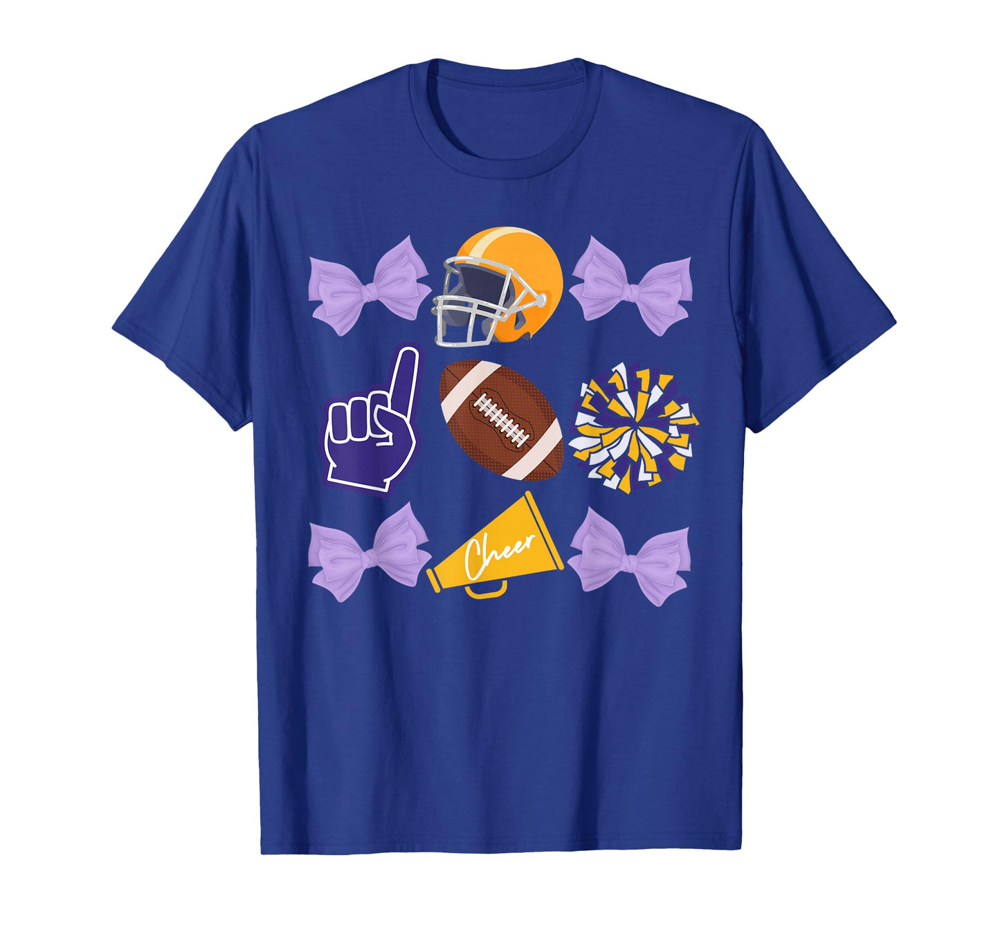 Coquette Bow Football Purple Gold Game Cheer Mom Touchdown T-Shirt