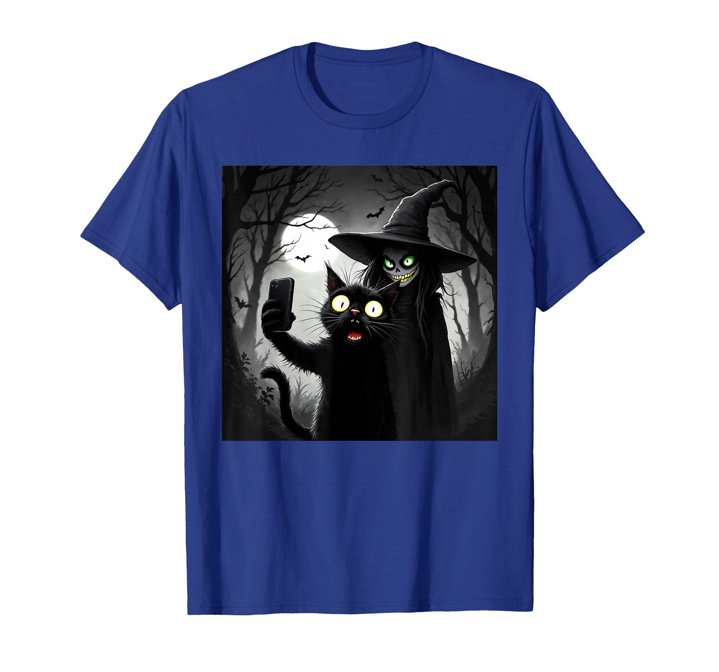 Halloween Shocked Black Cat Selfie with Witch for Cat Lovers T-Shirt