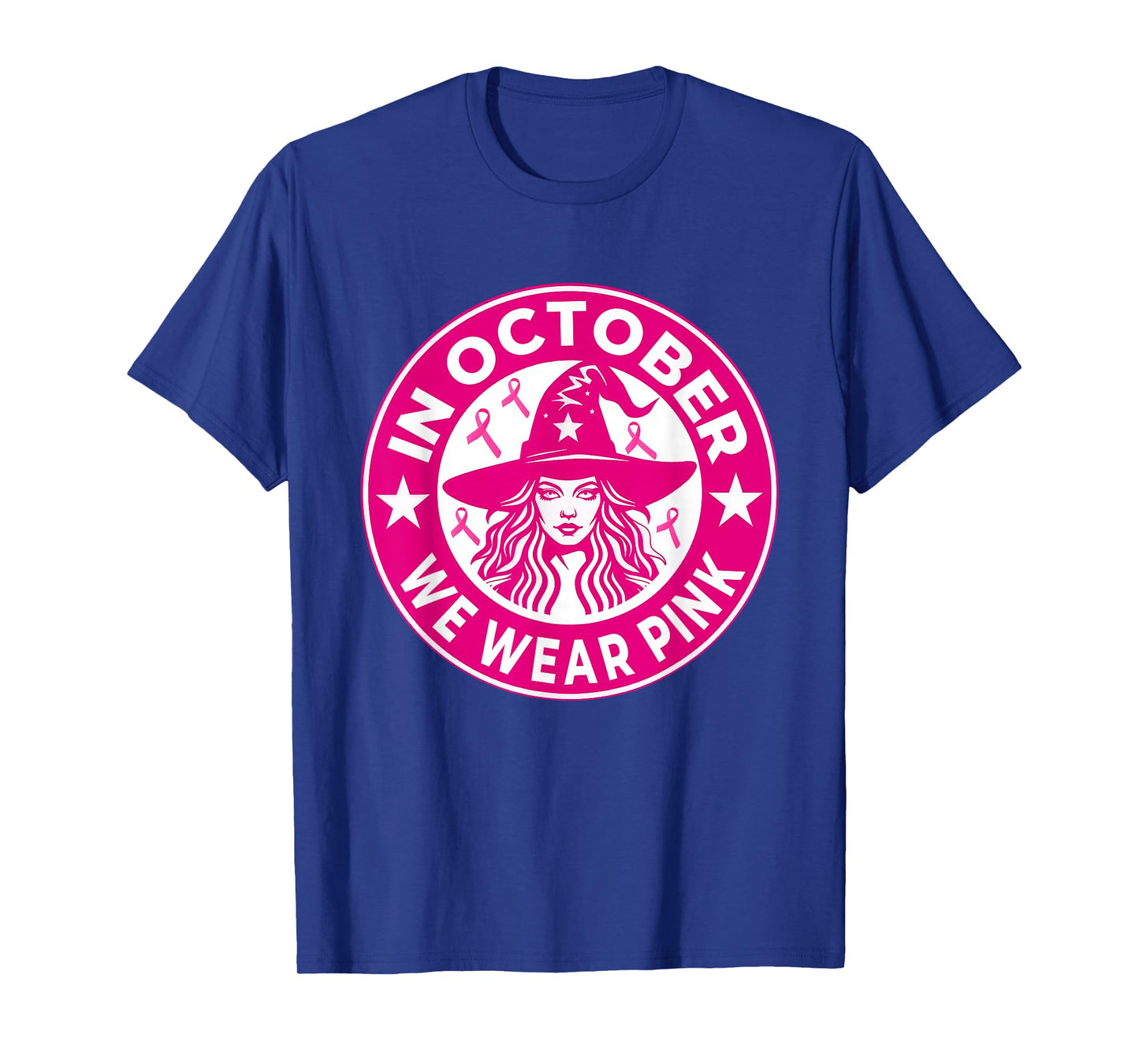 in October We Wear Pink Breast Cancer Awareness Salem Witch T-Shirt