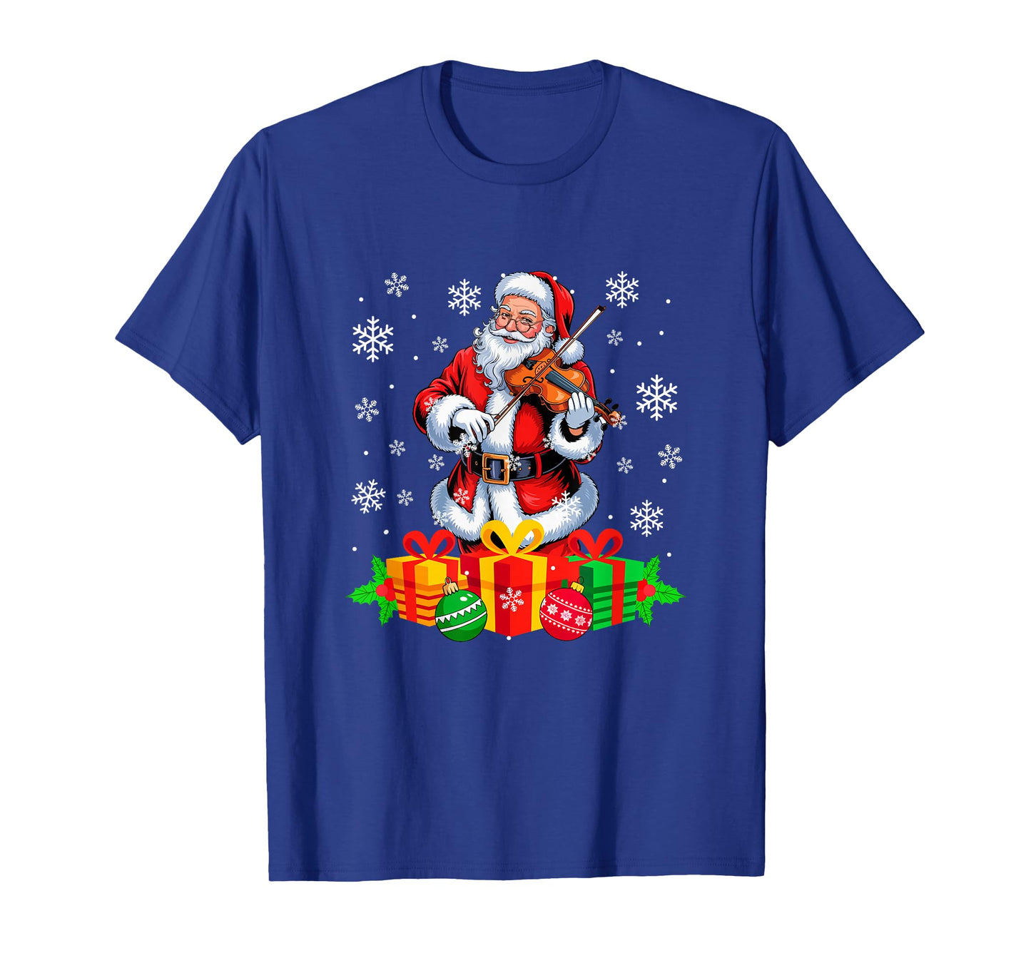 Santa Playing Violin Instrument Colorful Christmas Boxes T-Shirt