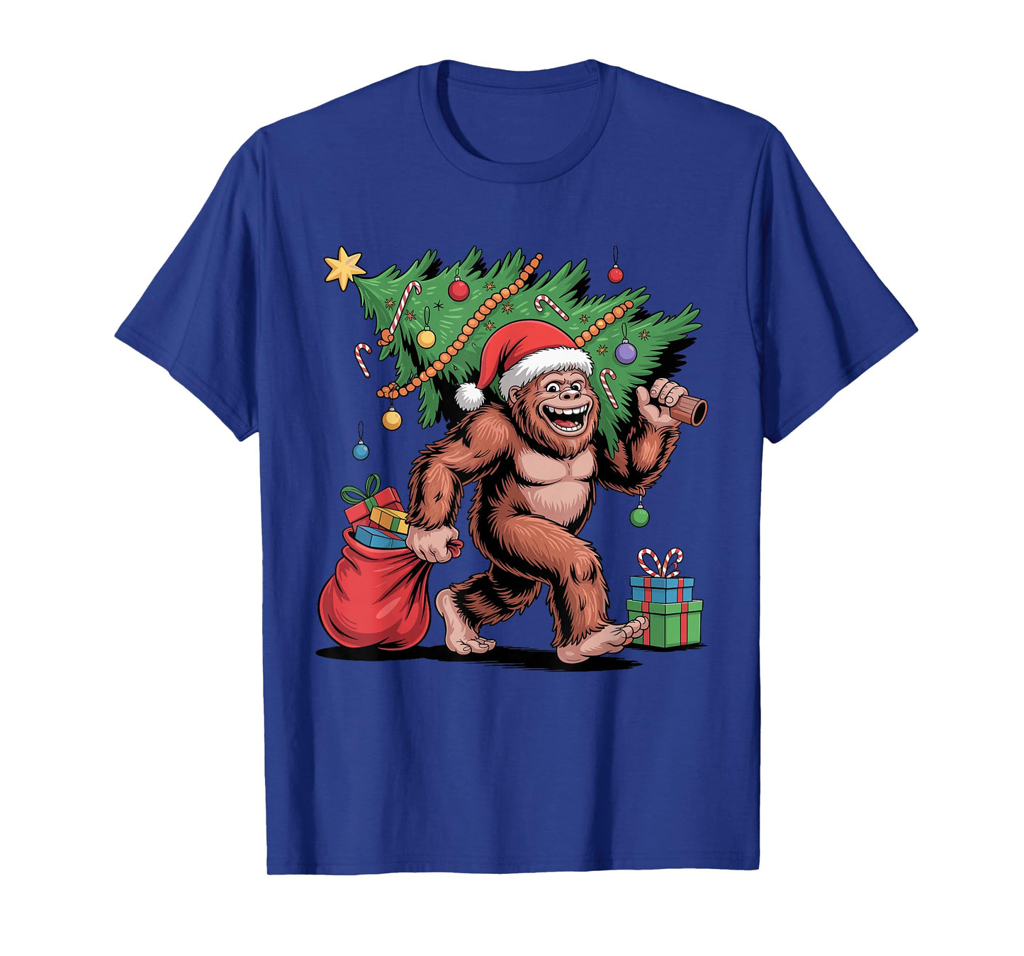 Santa Bigfoot Christmas Tree Funny Xmas Sasquatch Holiday T-Shirt