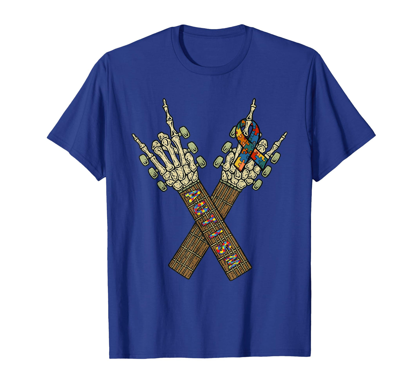 Vintage Halloween Skeleton Autism Guitar Rock Spooky Costume T-Shirt