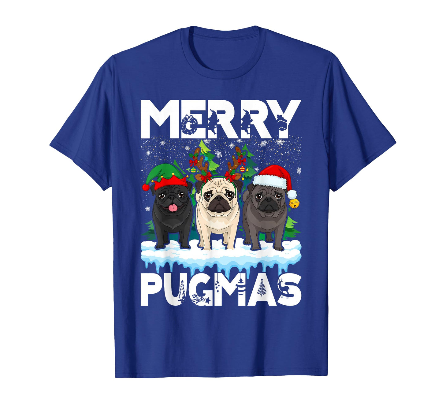 Merry Pugmas Funny Santa Reindeer Elf Pug Dog Christmas T-Shirt