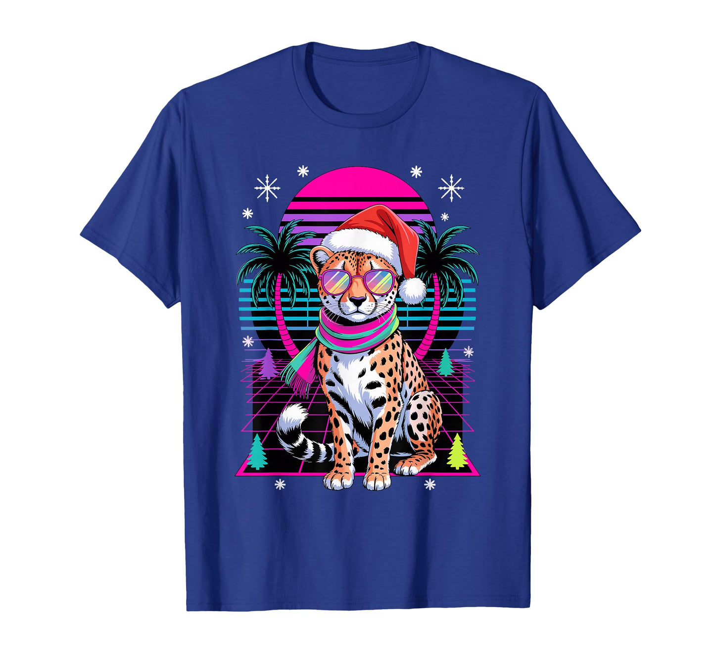 Christmas Synthwave Cheetah Sunglasses Cheetahs T-Shirt