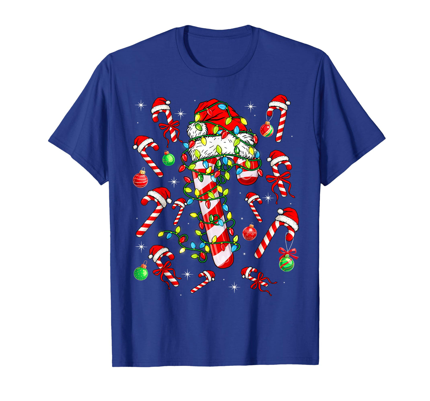 Candy Cane Santa Christmas Red and White Funny Xmas Lights T-Shirt