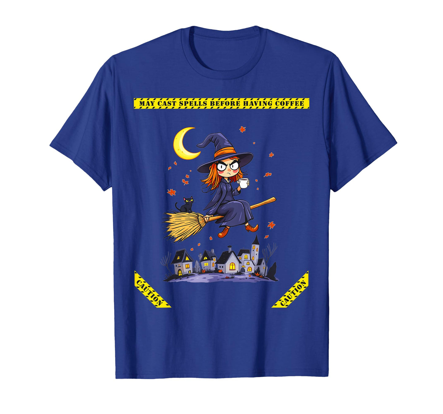 Halloween Funny Witch Cat May Cast Spells Before Coffee T-Shirt