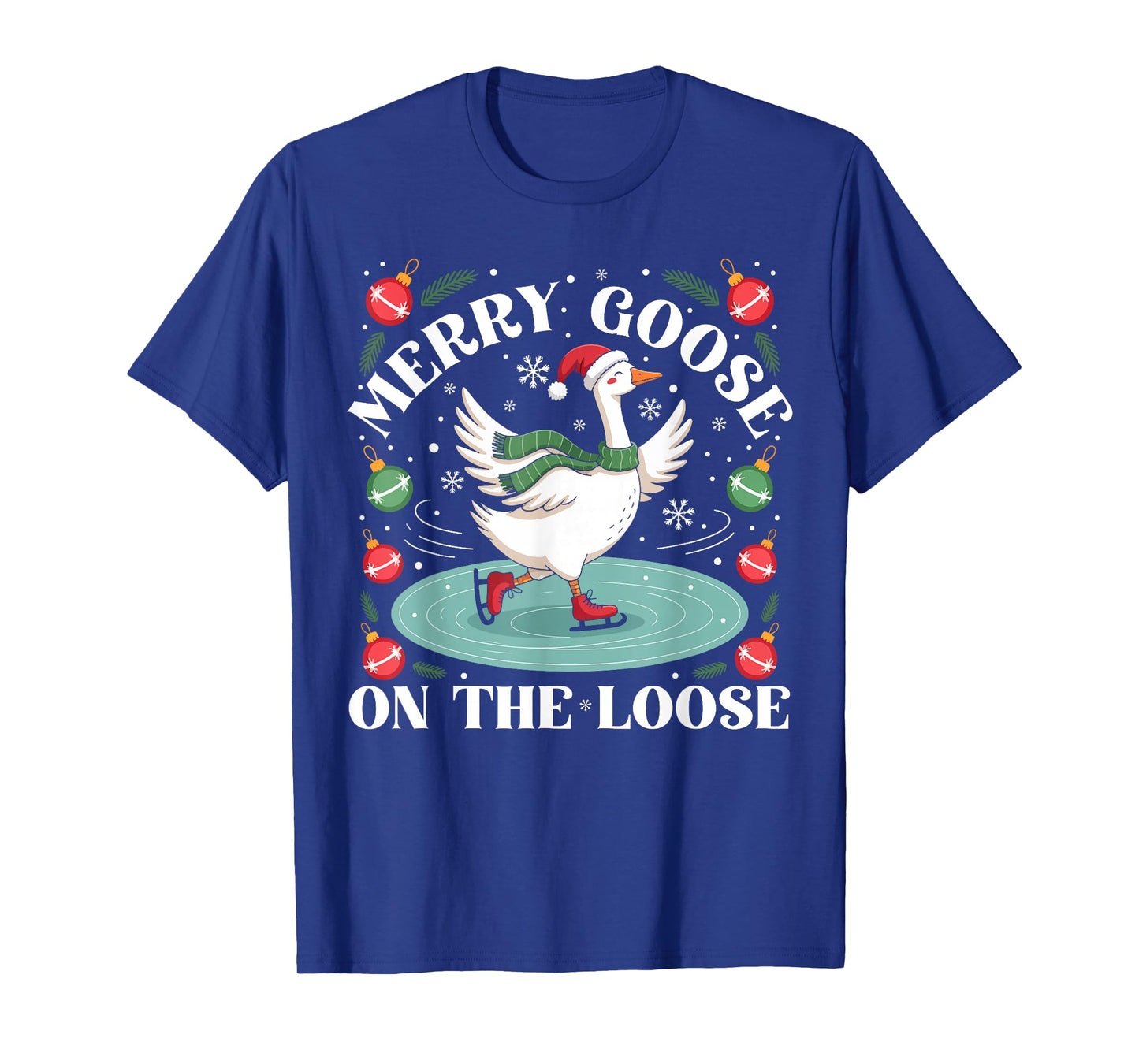 Merry Goose On The Loose Funny Silly Goose Santa Christmas T-Shirt