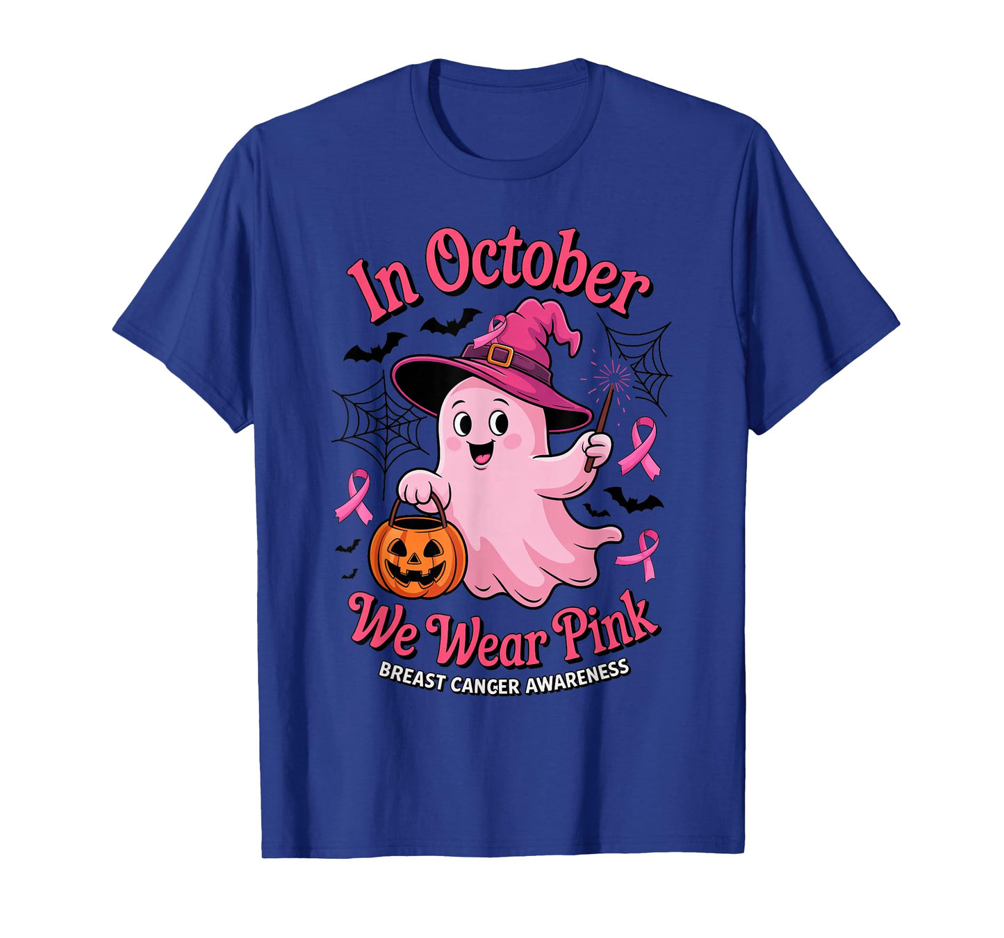 Breast Cancer Awareness in October We Wear Pink Ghost Witch T-Shirt