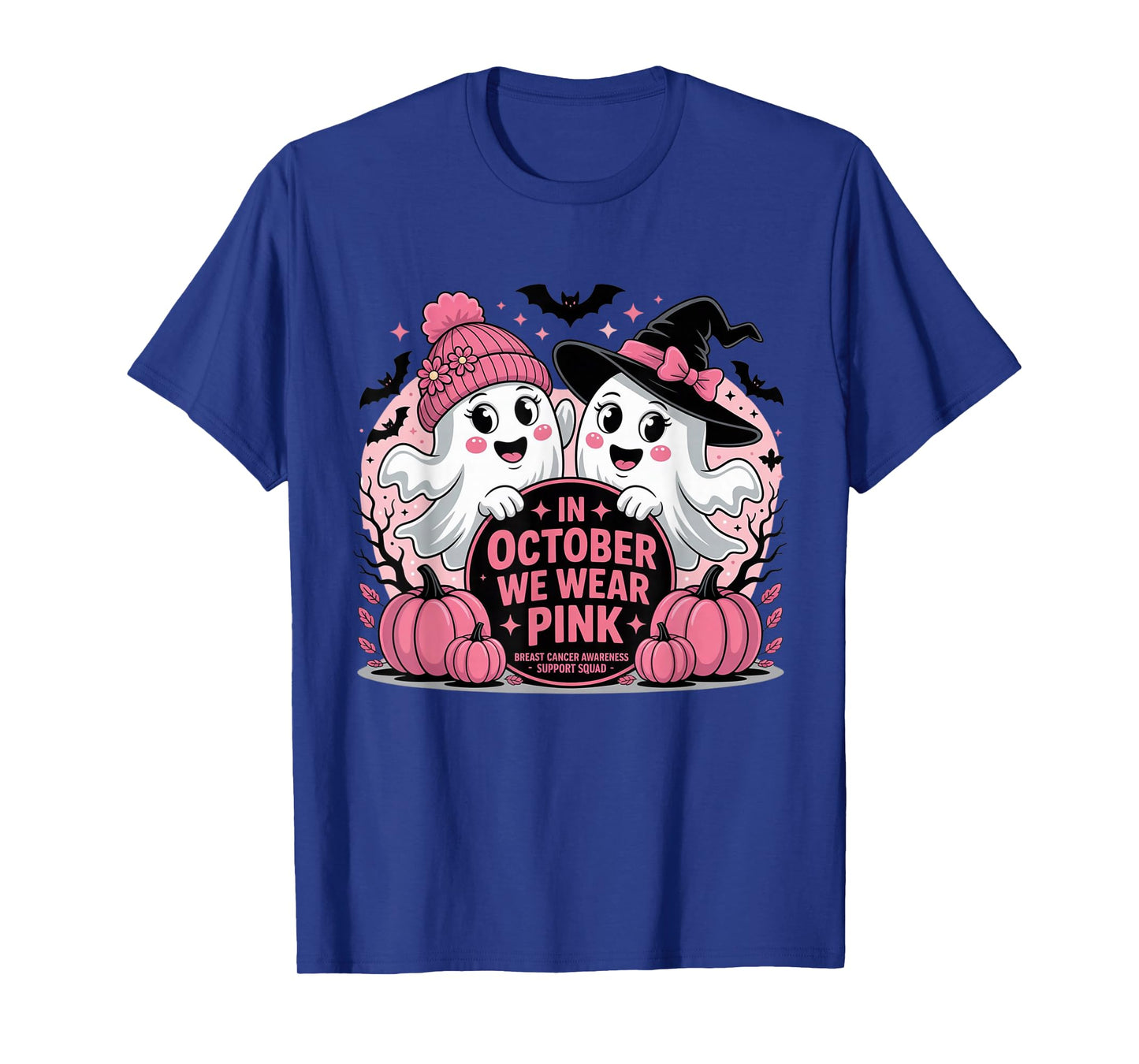 Support Squad We Wear Pink Ghost Witch October Breast Cancer T-Shirt