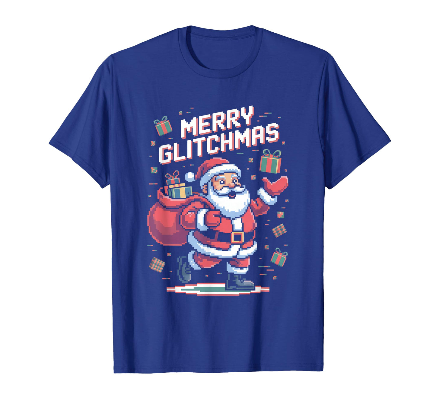 Merry Glitchmas Retro Pixel Santa Gaming Christmas T-Shirt