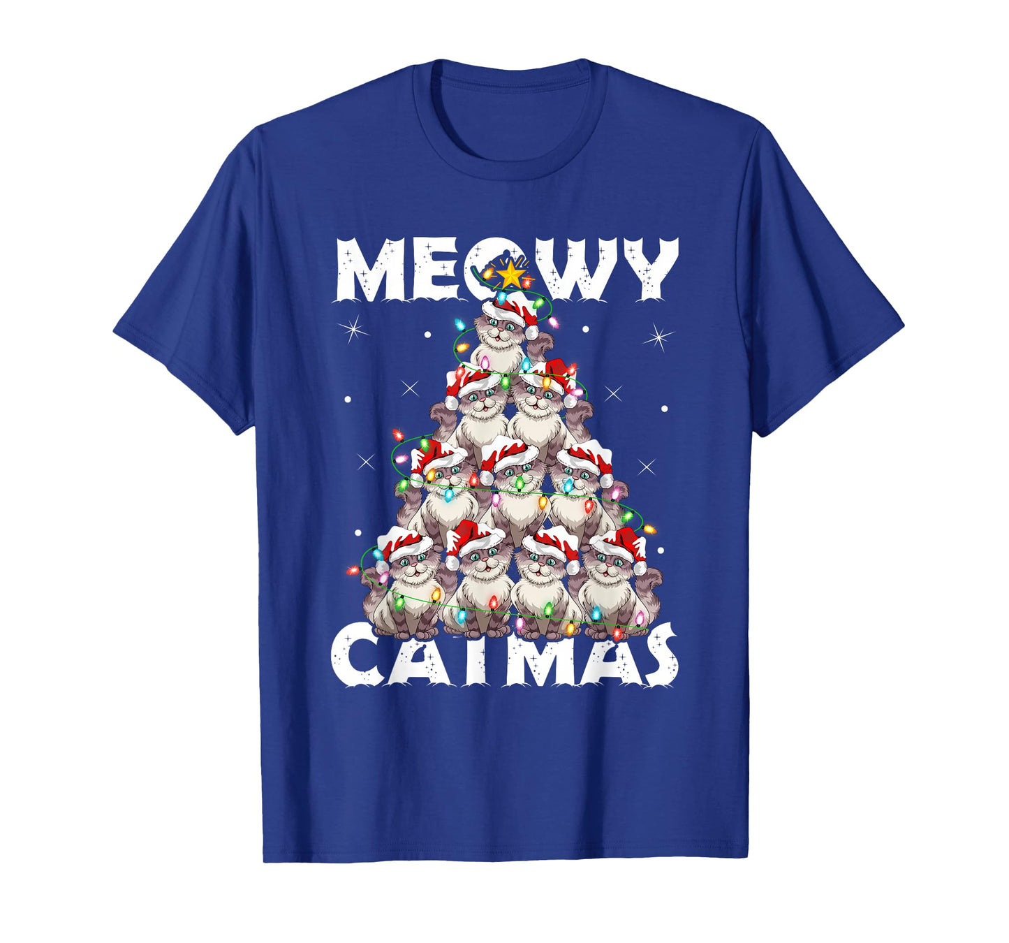 Cats Christmas Tree Lights Meowy Catmas Boys Girls Cat Xmas T-Shirt