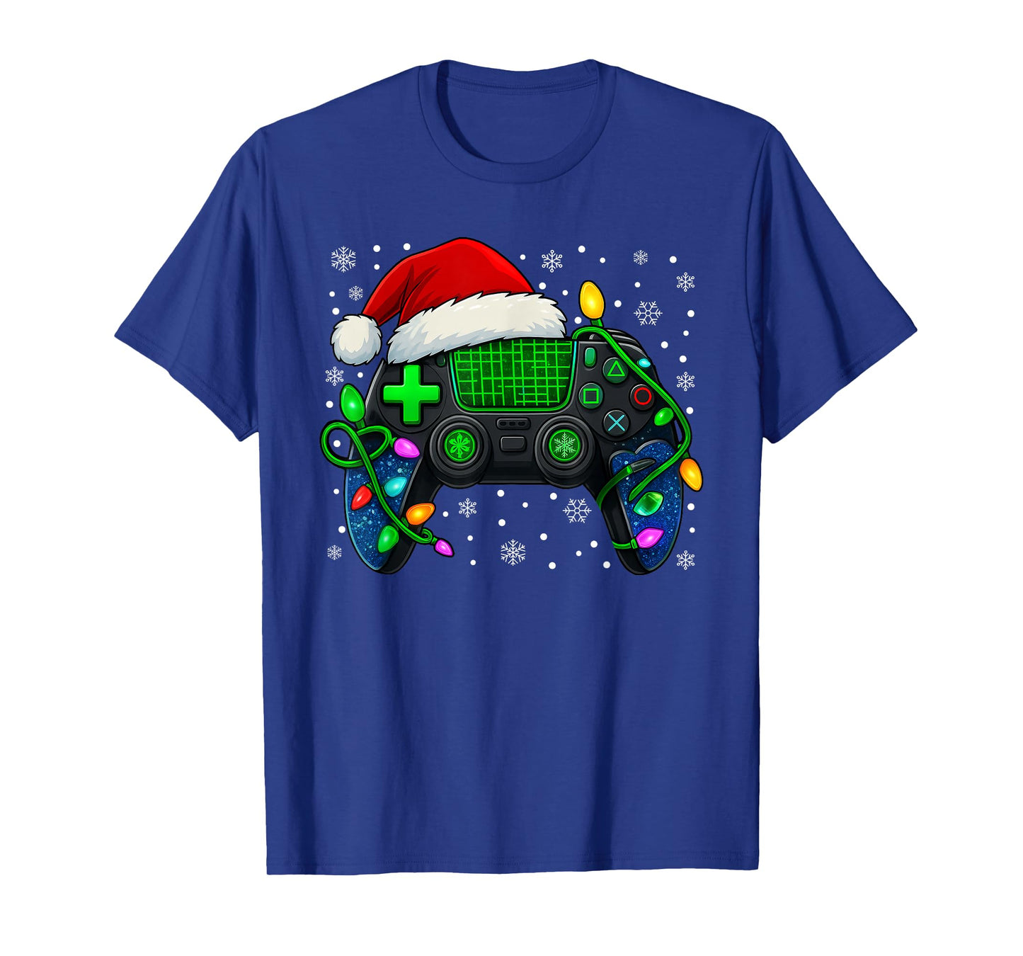 Game Controller Christmas Xmas Lights Santa Hat Gamer Boys T-Shirt