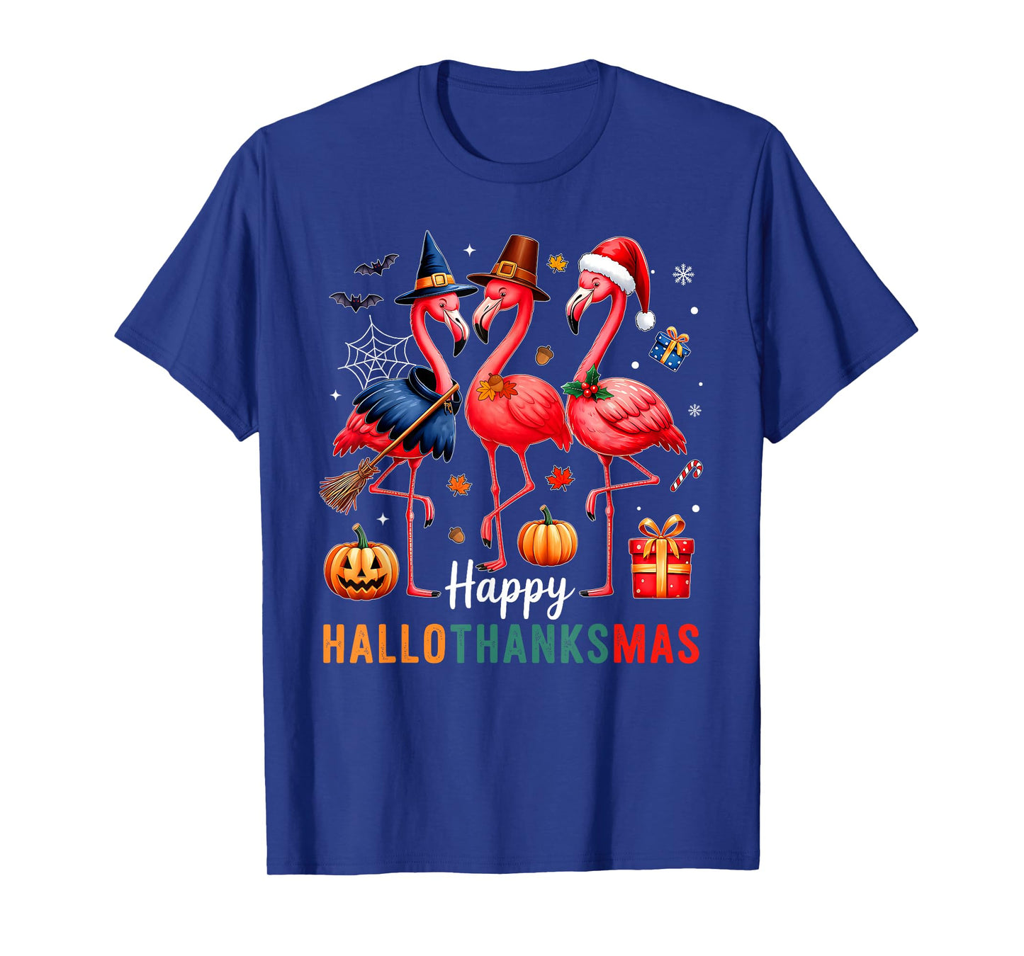 Flamingo Happy HalloThanksmas Funny Halloween Thanksgiving T-Shirt