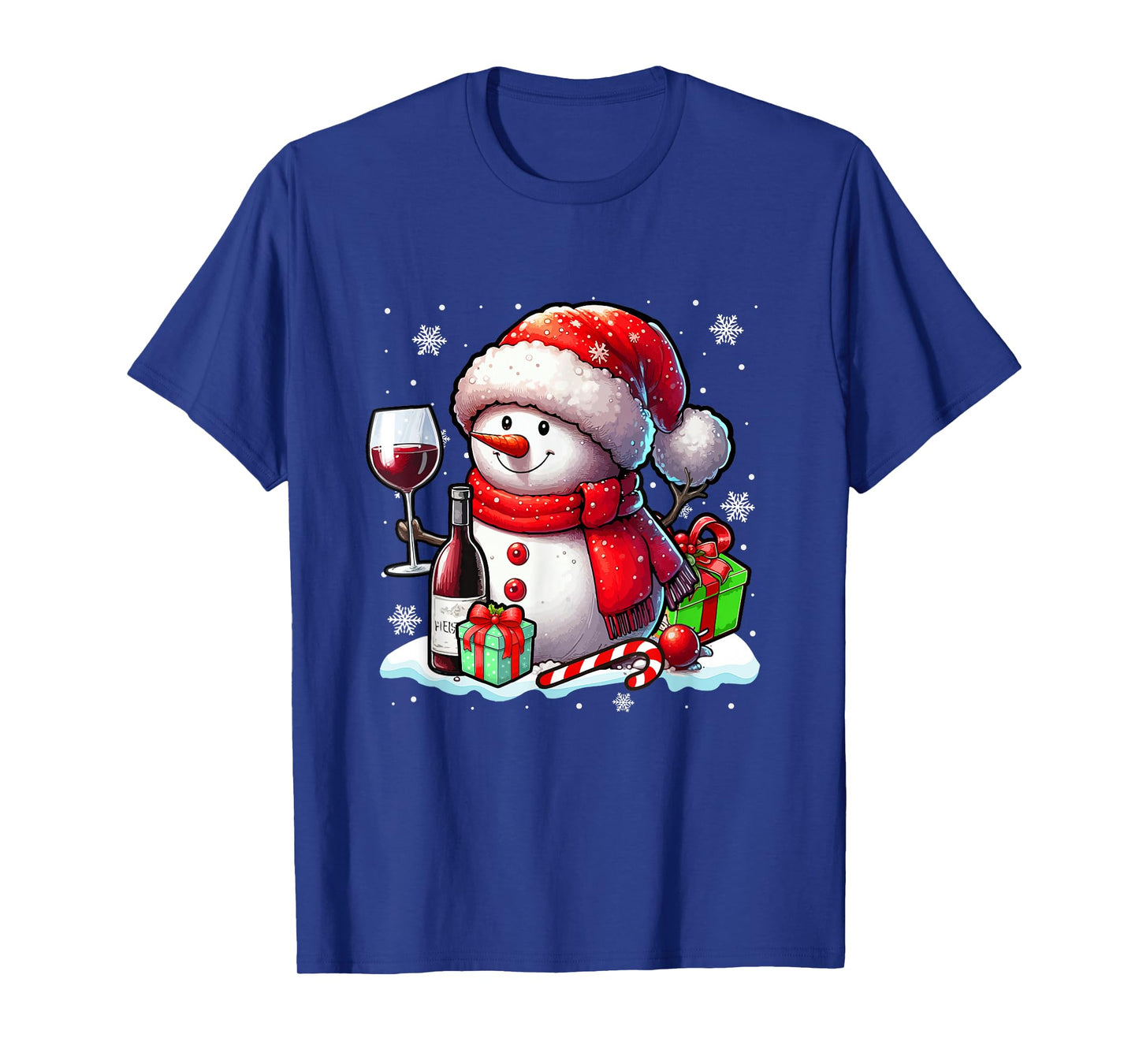 Santa Snowman Drinking Wine Christmas Funny Drinker Family T-Shirt