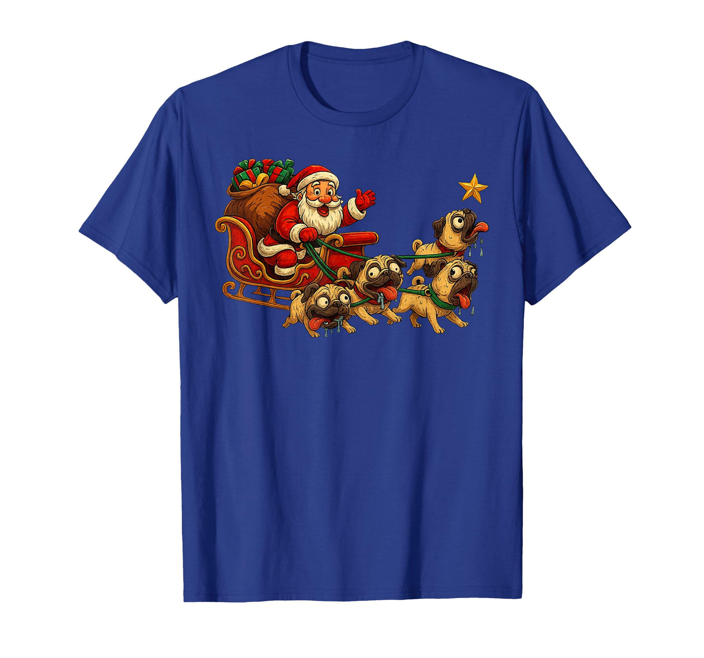 Funny Santa Sleigh Pugs Dog Meme Xmas Animal T-Shirt