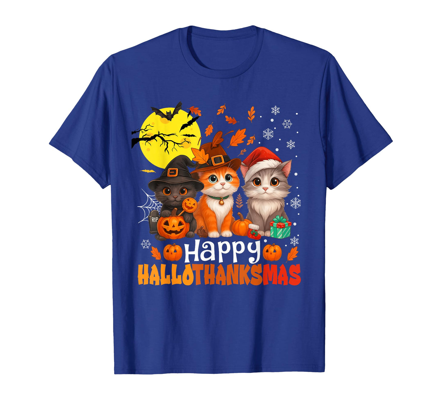 Halloween Thanksgiving Christmas Happy HalloThanksMas Cats T-Shirt