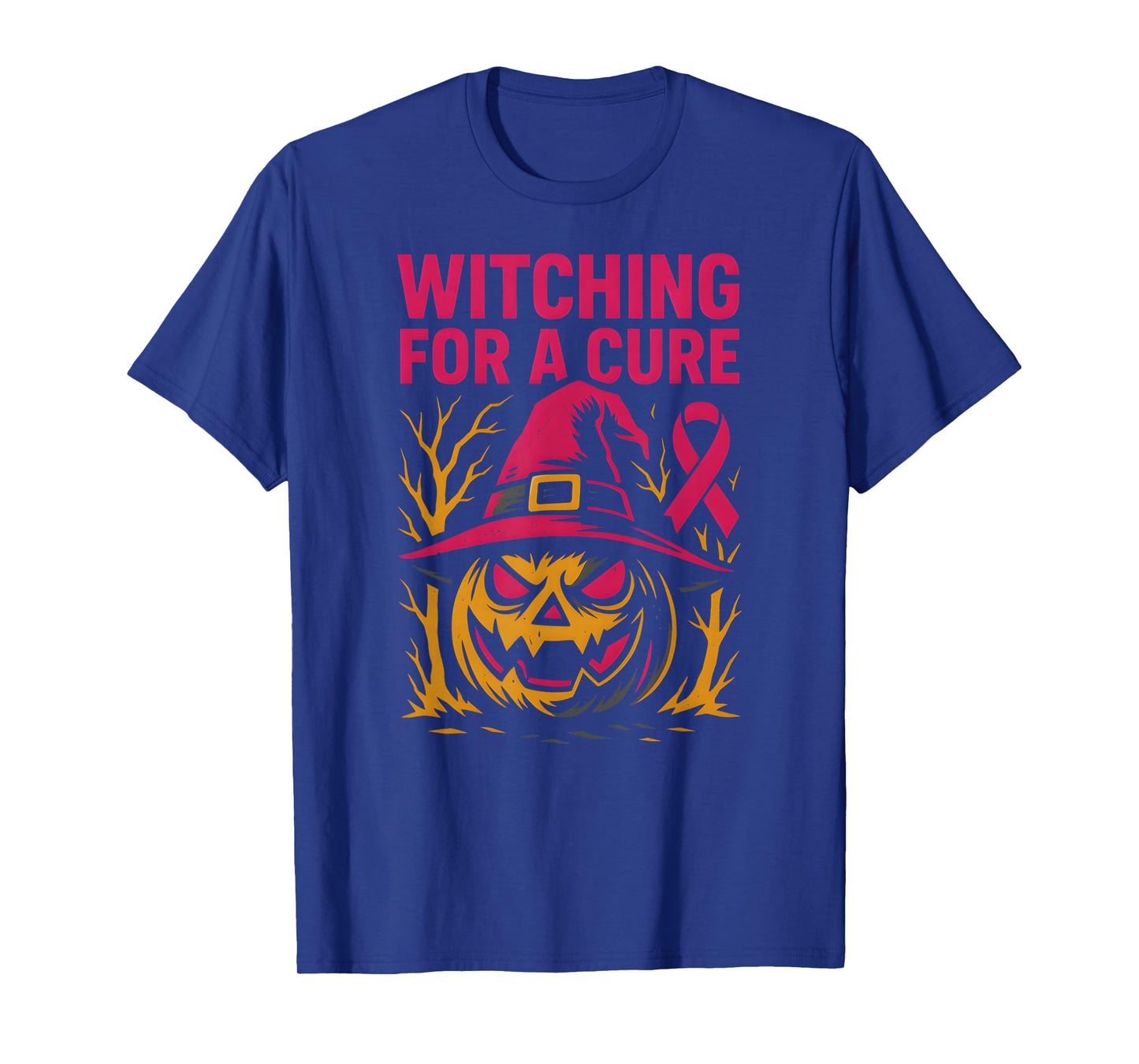 Pink Ribbon Witch Witching for A Cure Cute Woman's Halloween T-Shirt