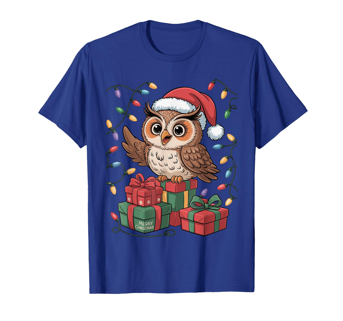 Funny Owl Santa Hat Animals Lovers Ugly Christmas Pajamas T-Shirt