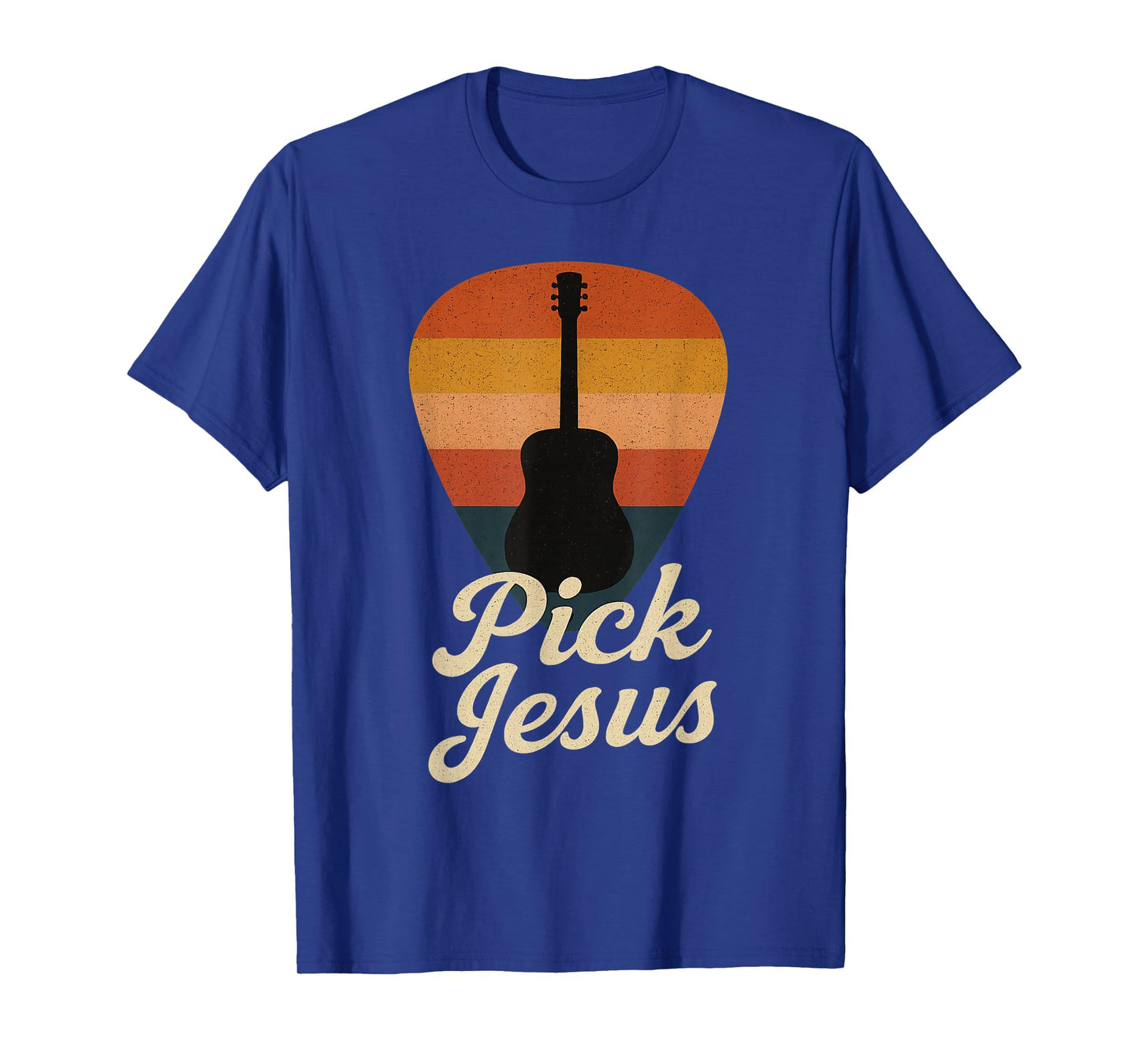 Pick Jesus Christian Guitar Player Retro Worship Tee T-Shirt