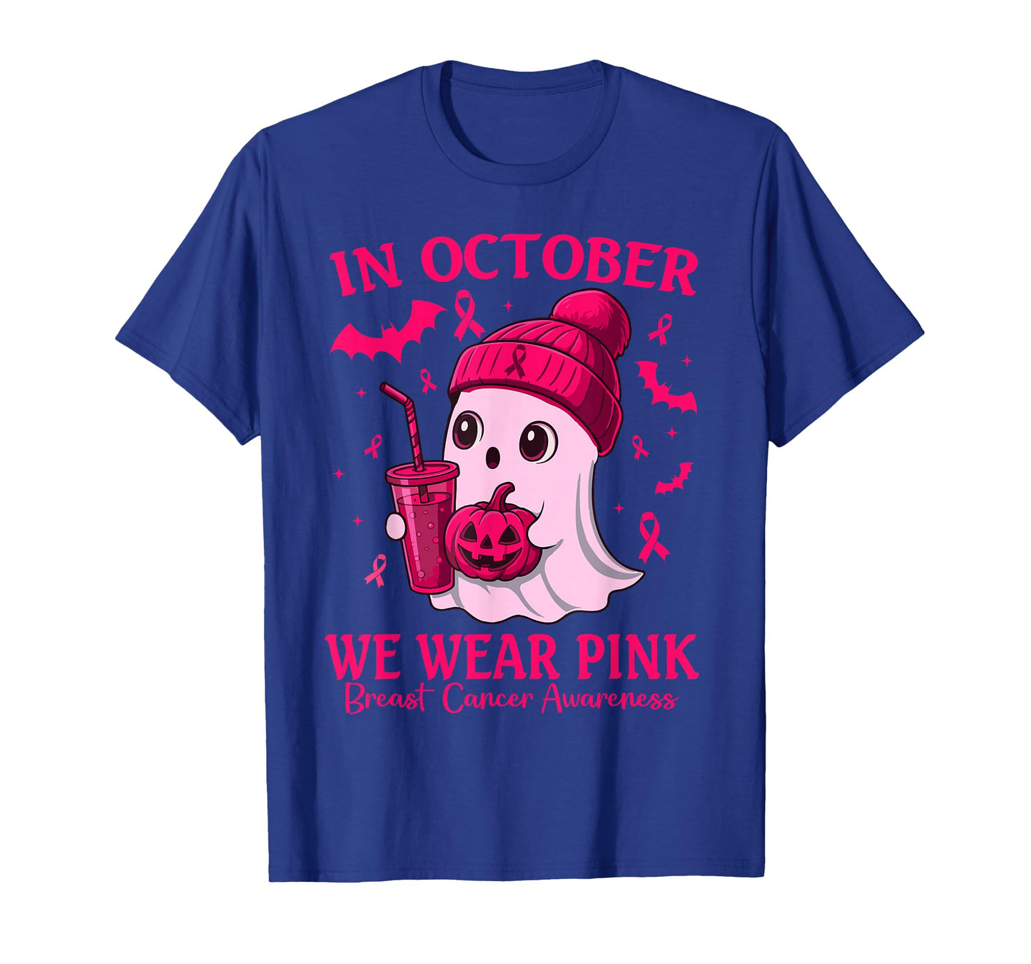 Breast Cancer Halloween Women in October We Wear Pink Ghost T-Shirt