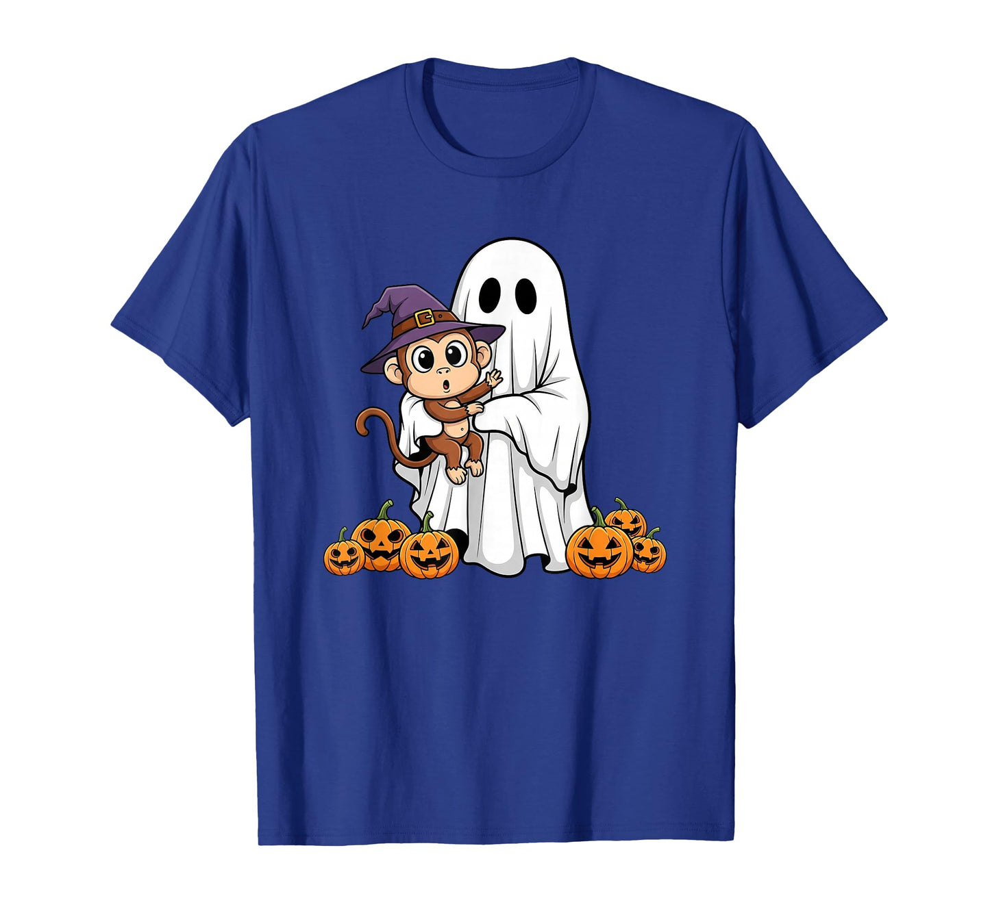 Funny Ghost Monkey Pumpkin Halloween Kids Mens Womens T-Shirt