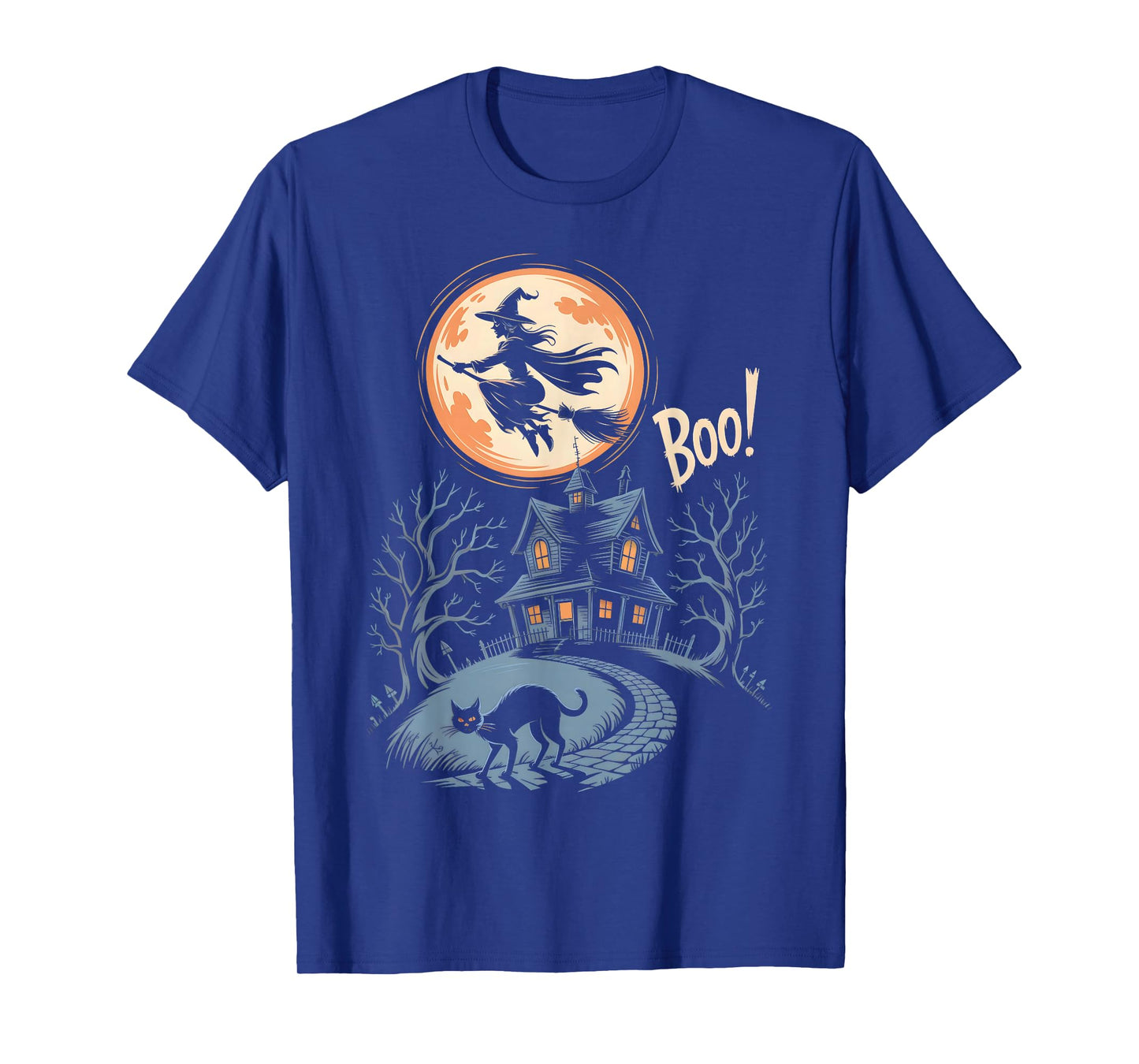 Witch Flying Over Haunted Spooky House Boo Halloween T-Shirt