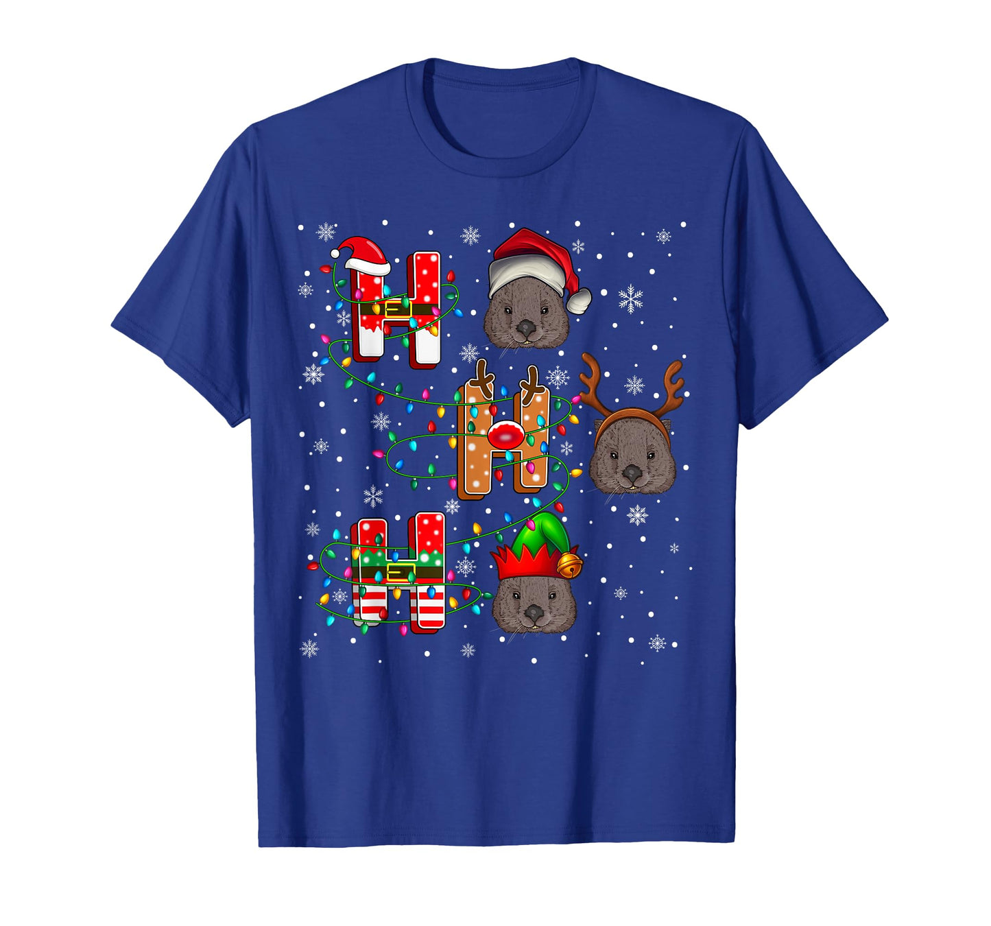 Ho Ho Ho Santa Reindeer Hat Elf Wombat Animal Christmas T-Shirt