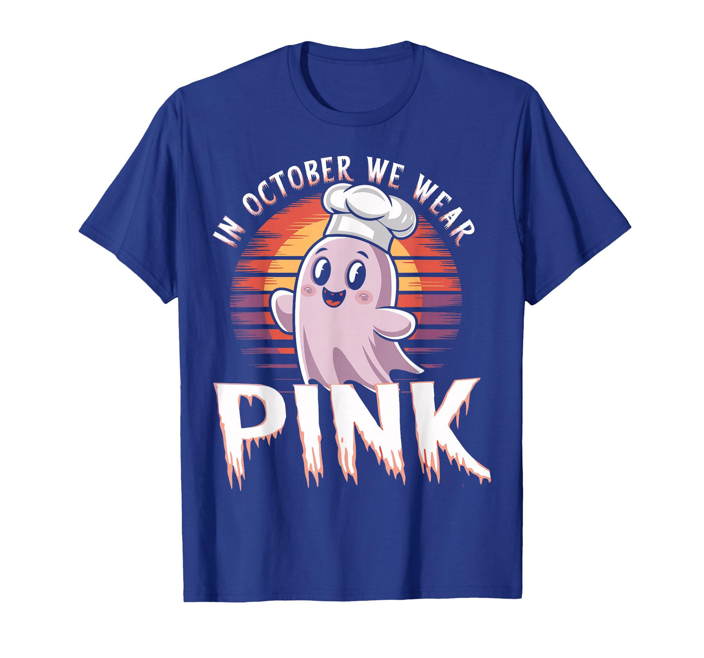 in October We Wear Pink Ghost Witch Breast Cancer Awareness T-Shirt