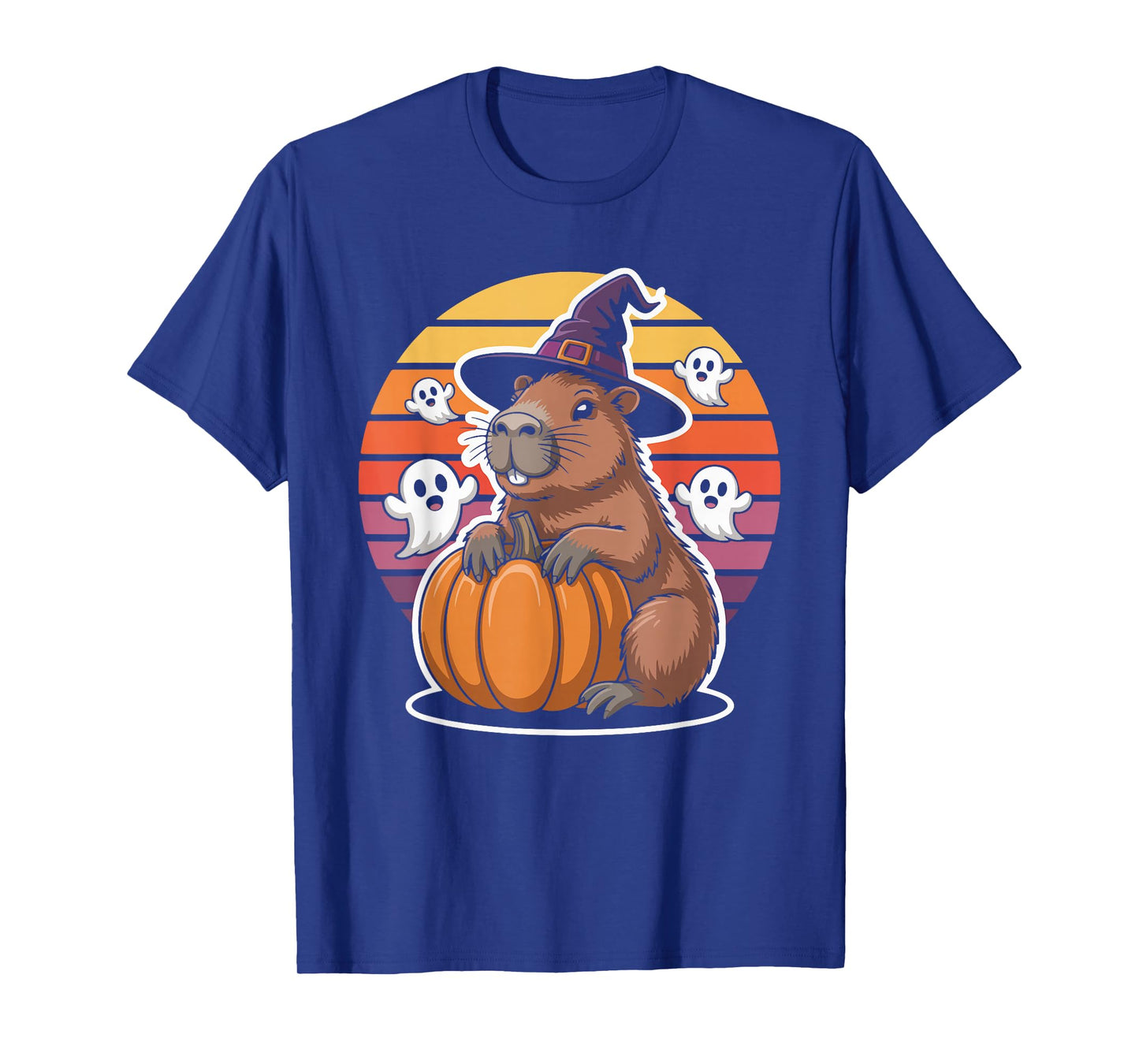 Capybara with Pumpkin and Ghosts Halloween Fun T-Shirt