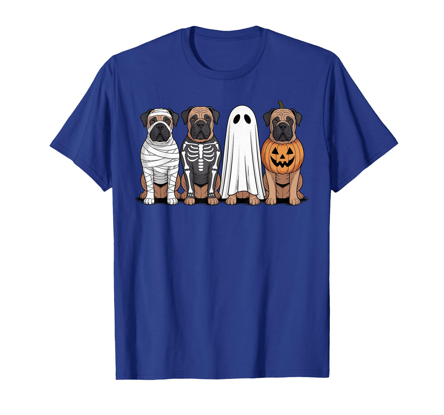 Spooky Ghost Bullmastiff Pumpkin Halloween Dog Skeleton T-Shirt