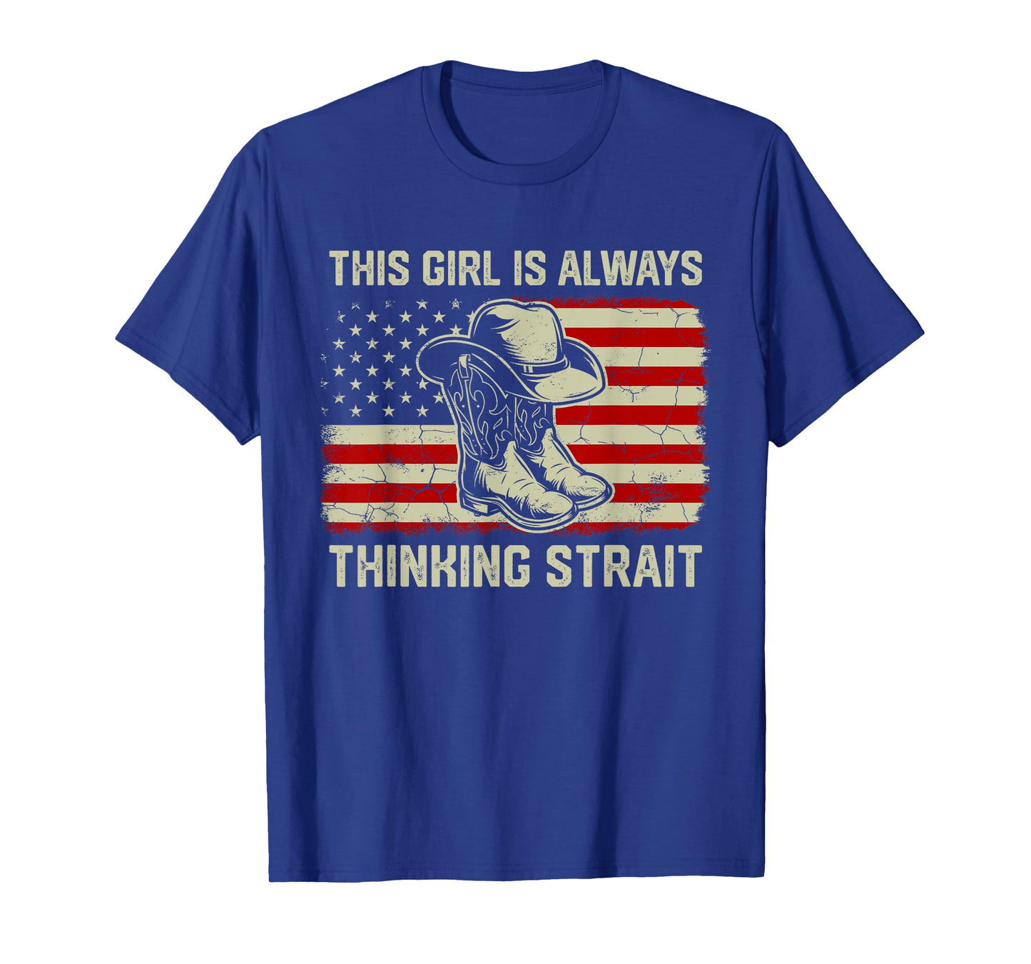This Girl Is Always Thinking Strait US Flag Cowgirl Western T-Shirt