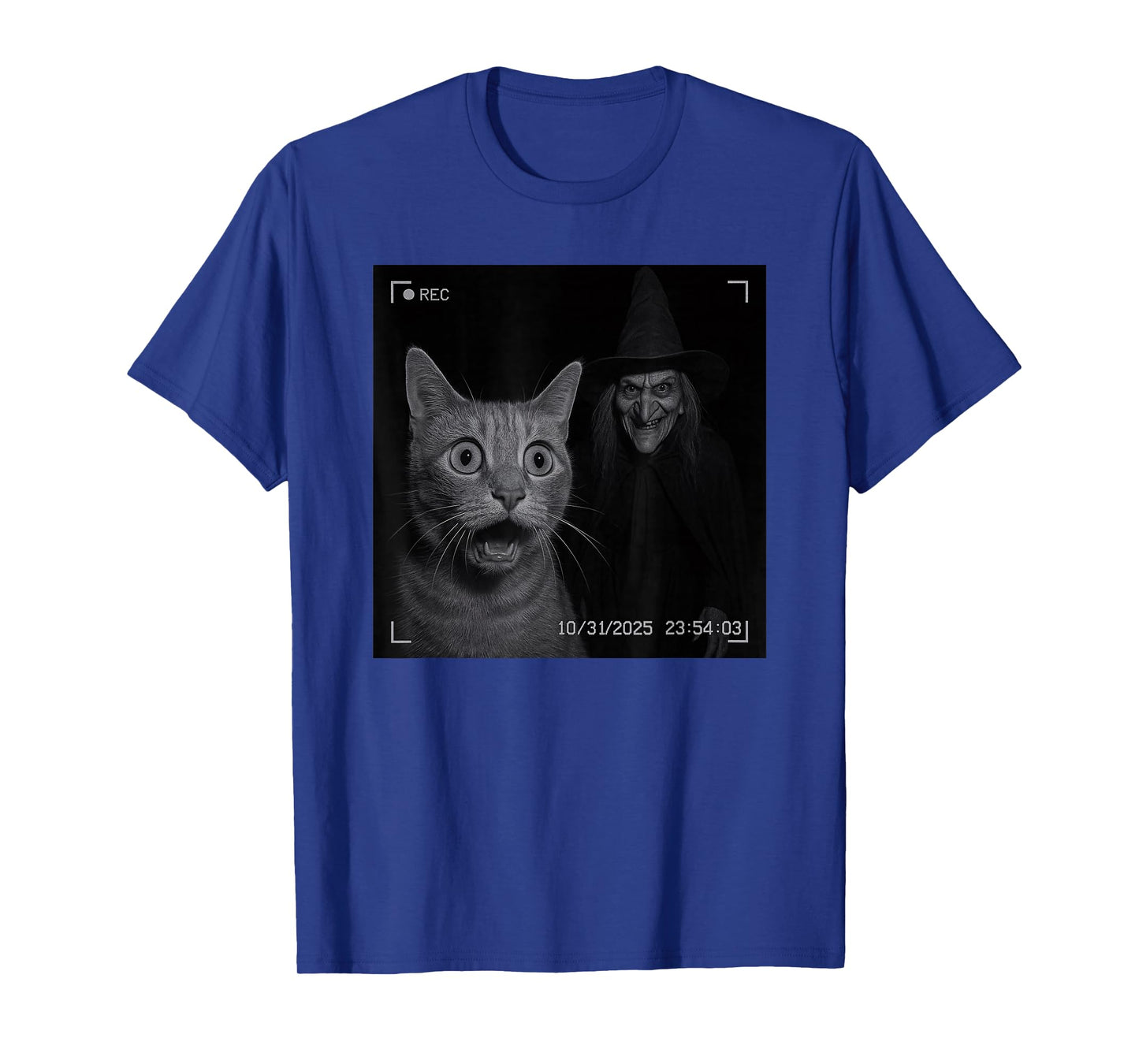 Funny Cat On Security Camera with Witch Halloween T-Shirt