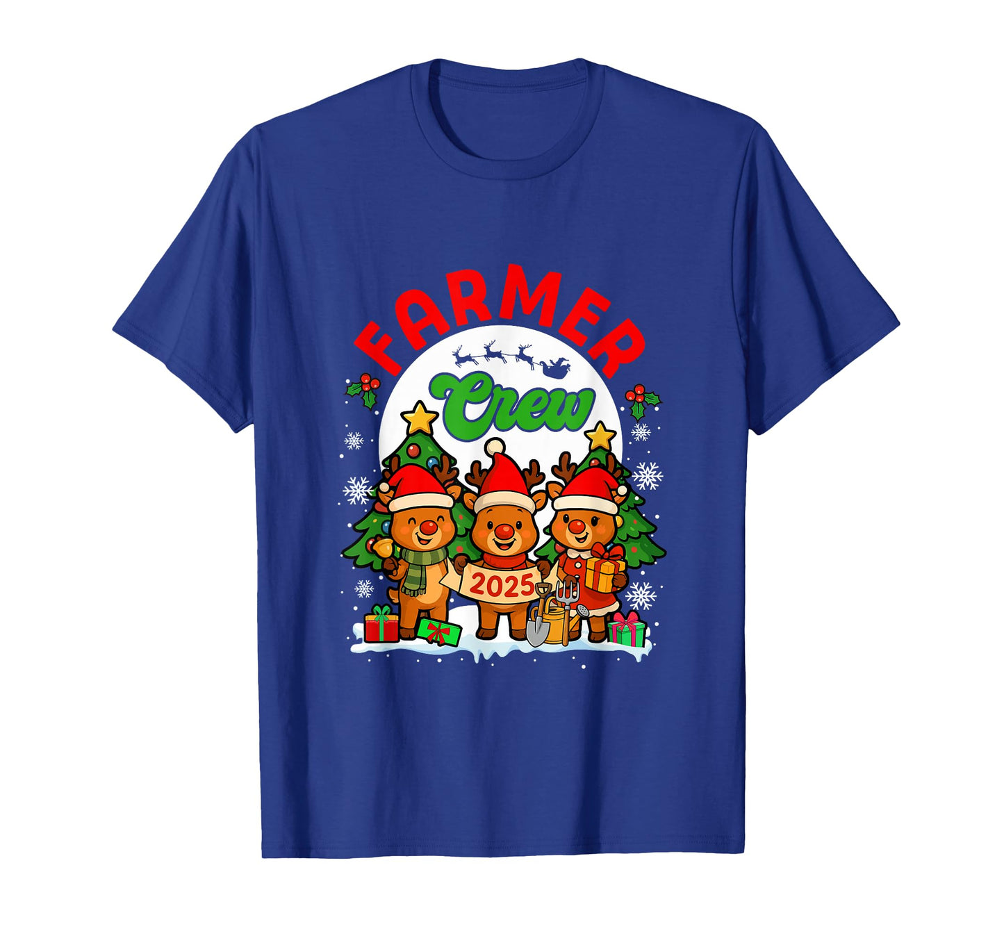 Farmer Crew 2025 Xmas Three Santa Reindeer Funny Job Team T-Shirt