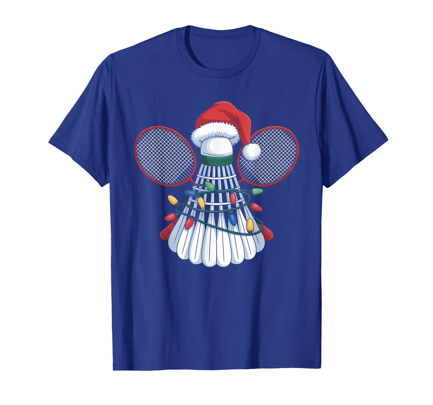 Funny Christmas Badminton Santa Hat Xmas Lights Holiday T-Shirt