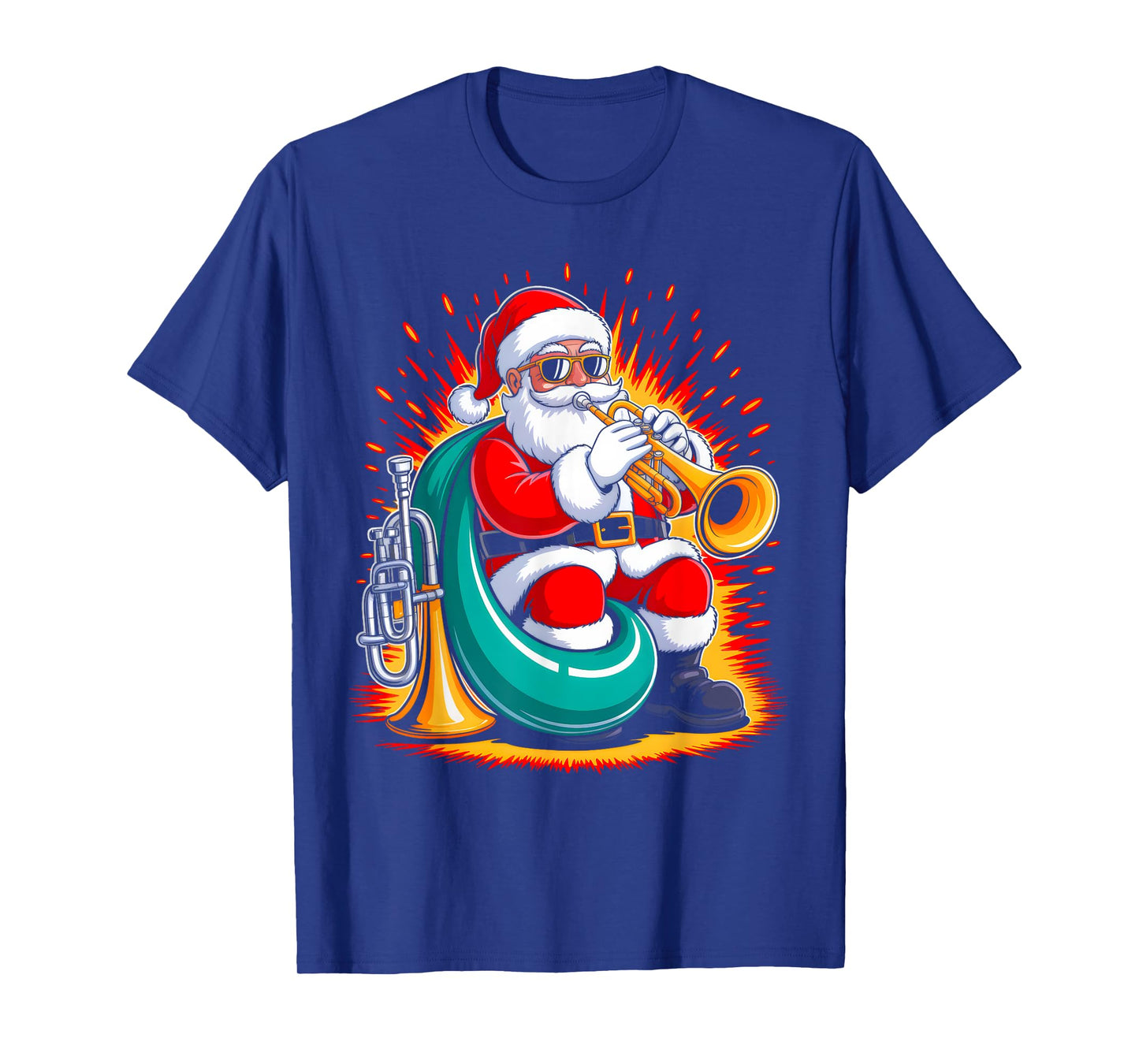 Tumpet Santa Playing Drums Funny Christmas Music Lover Boys T-Shirt