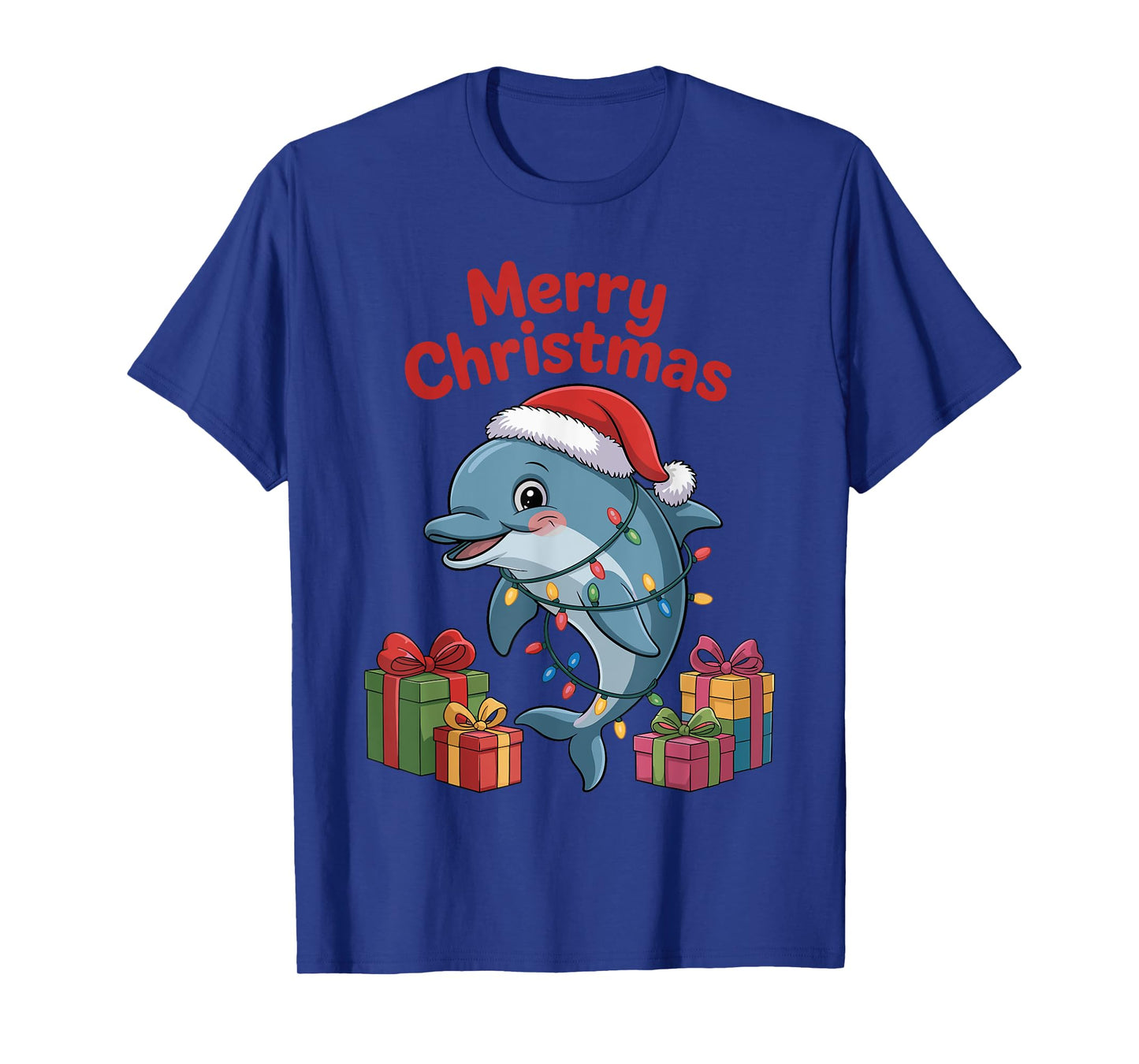 Funny Dolphin Santa Hat Animals Lovers Ugly Christmas Pajama T-Shirt
