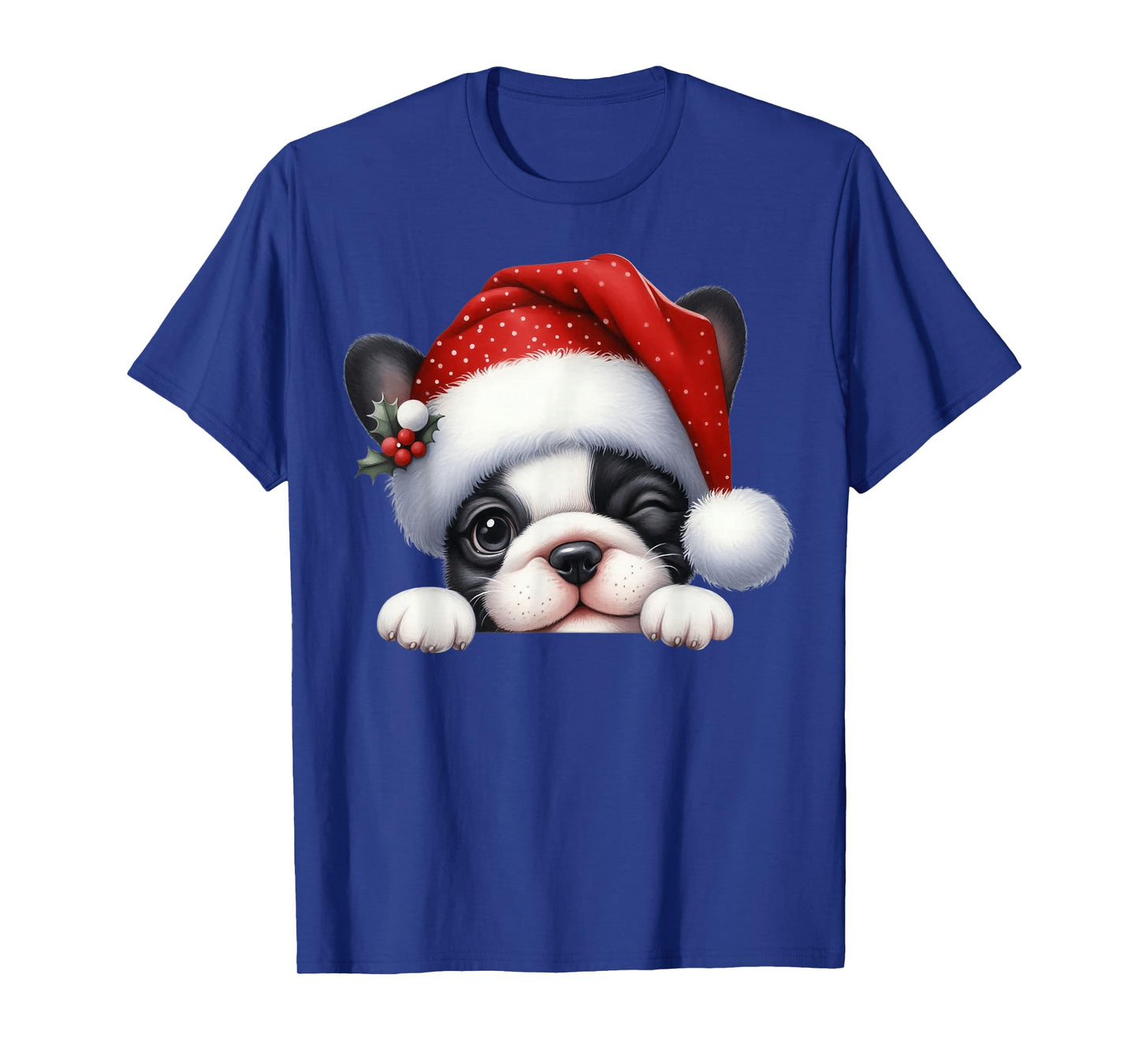 French Bulldog Dog Christmas Santa Hat Dog Mom Dad T-Shirt