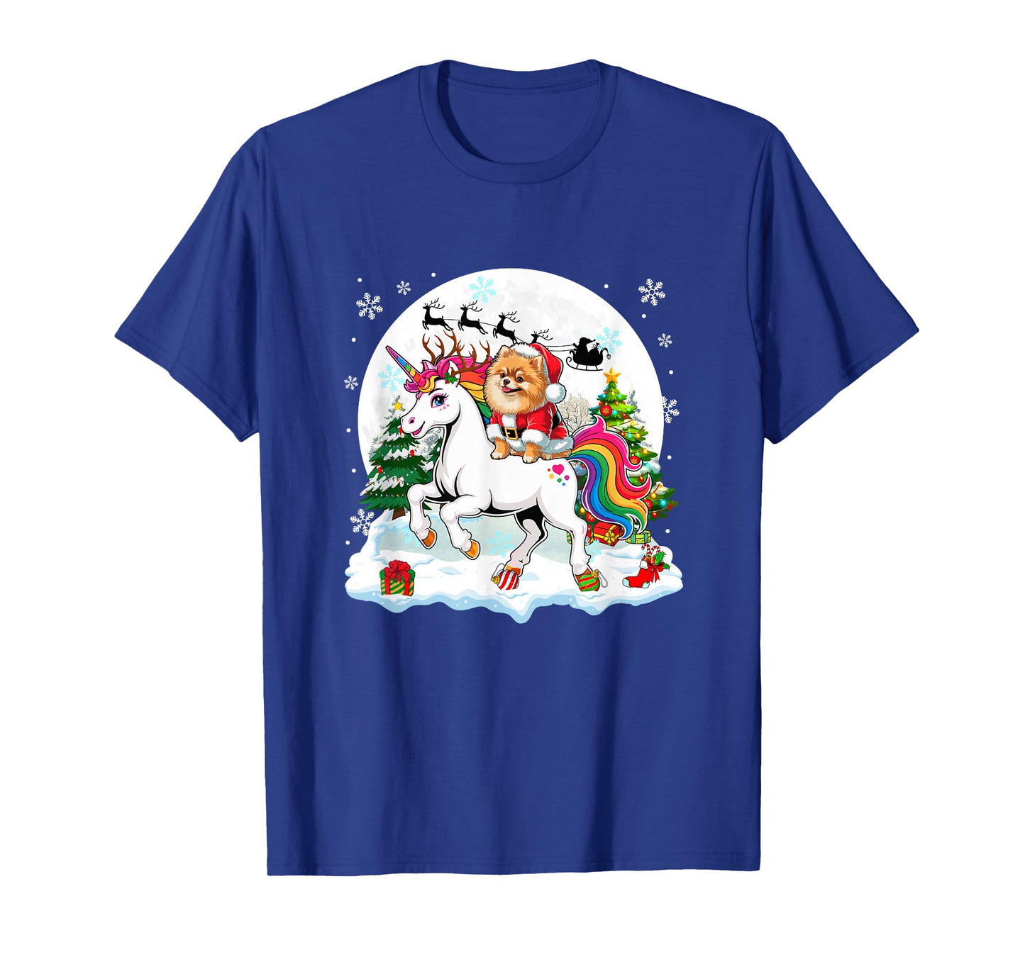Santa Pomeranian Riding Unicorn Reindeer Christmas Owner T-Shirt