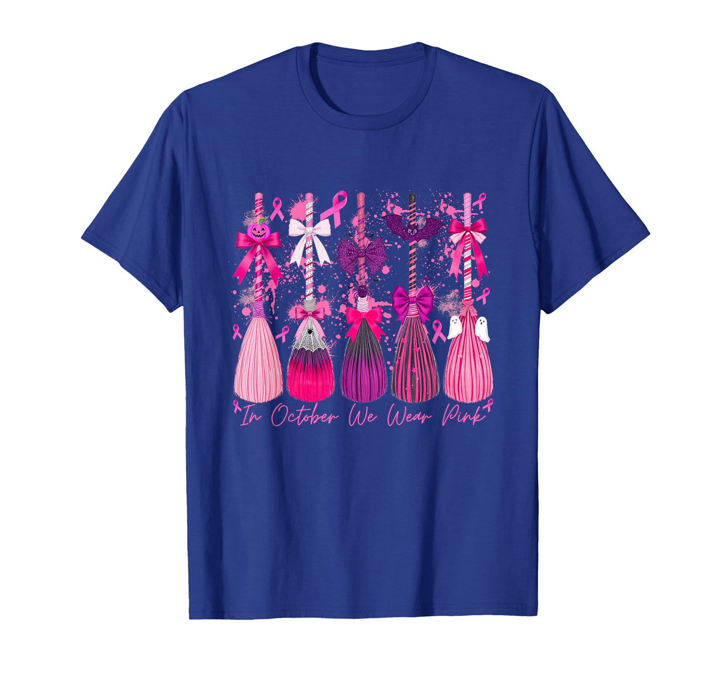 in October We Wear Pink Witch Breast Cancer Awareness T-Shirt