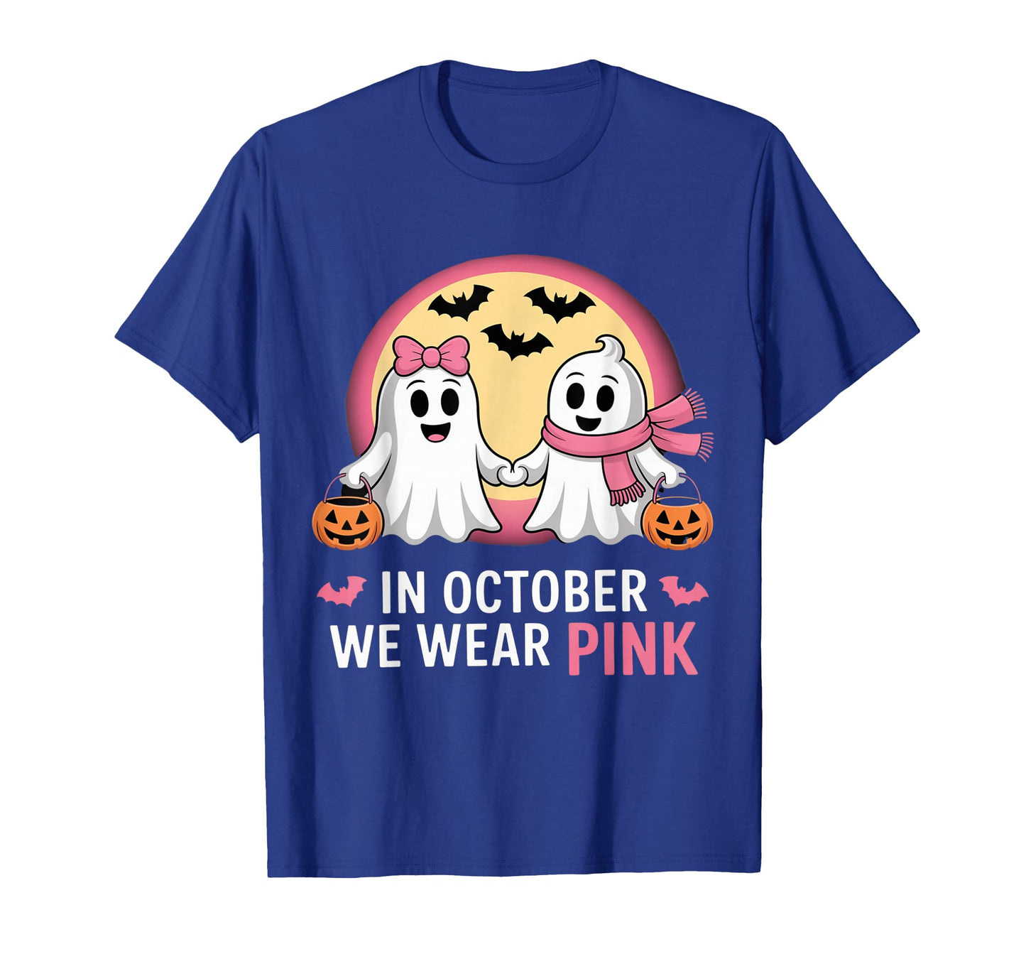 in October We Wear Pink Ghost Witch Breast Cancer Awareness T-Shirt