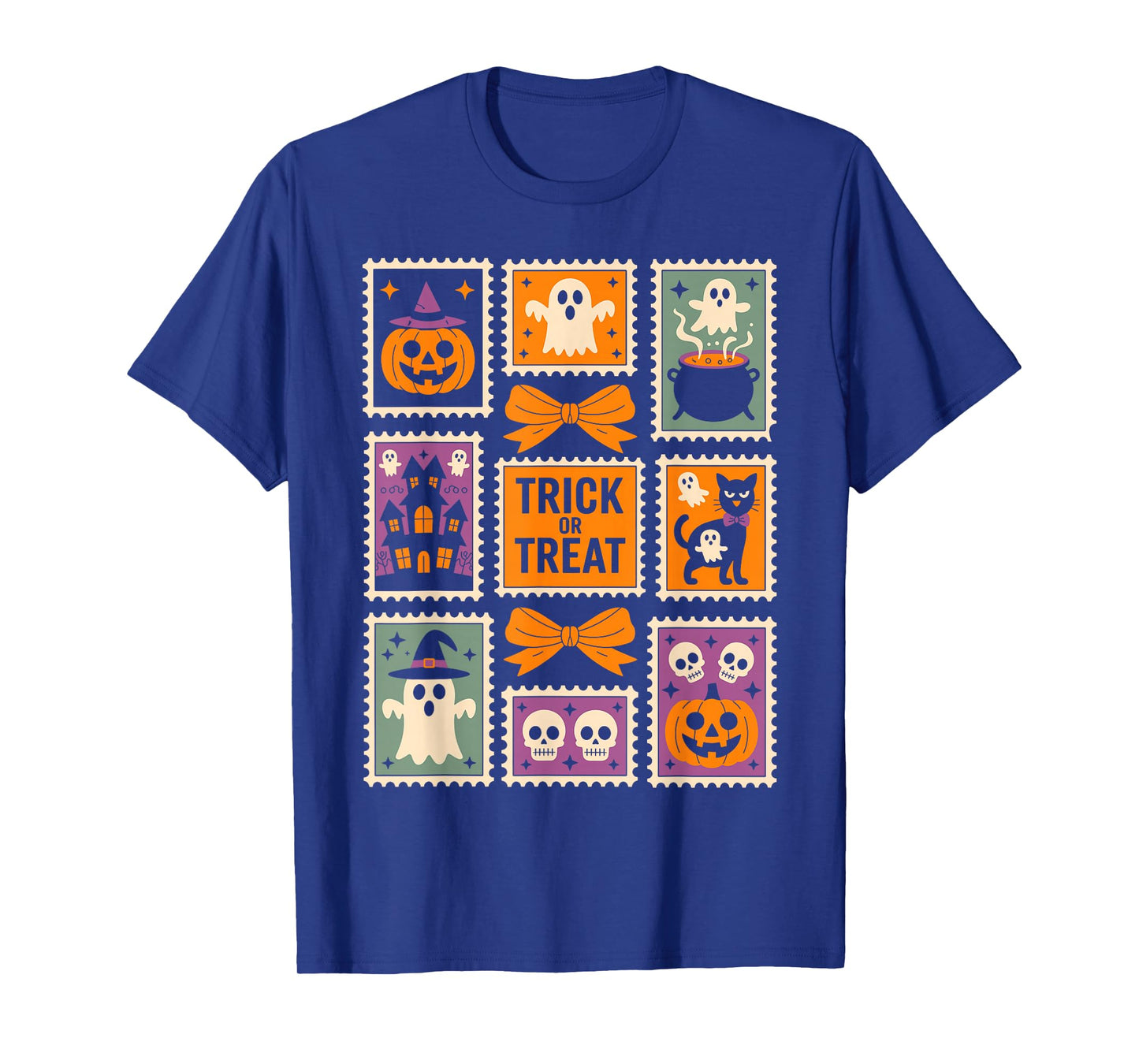 Halloween Stamps Spooky Pumpkin Ghost Cat Witch Skeleton T-Shirt