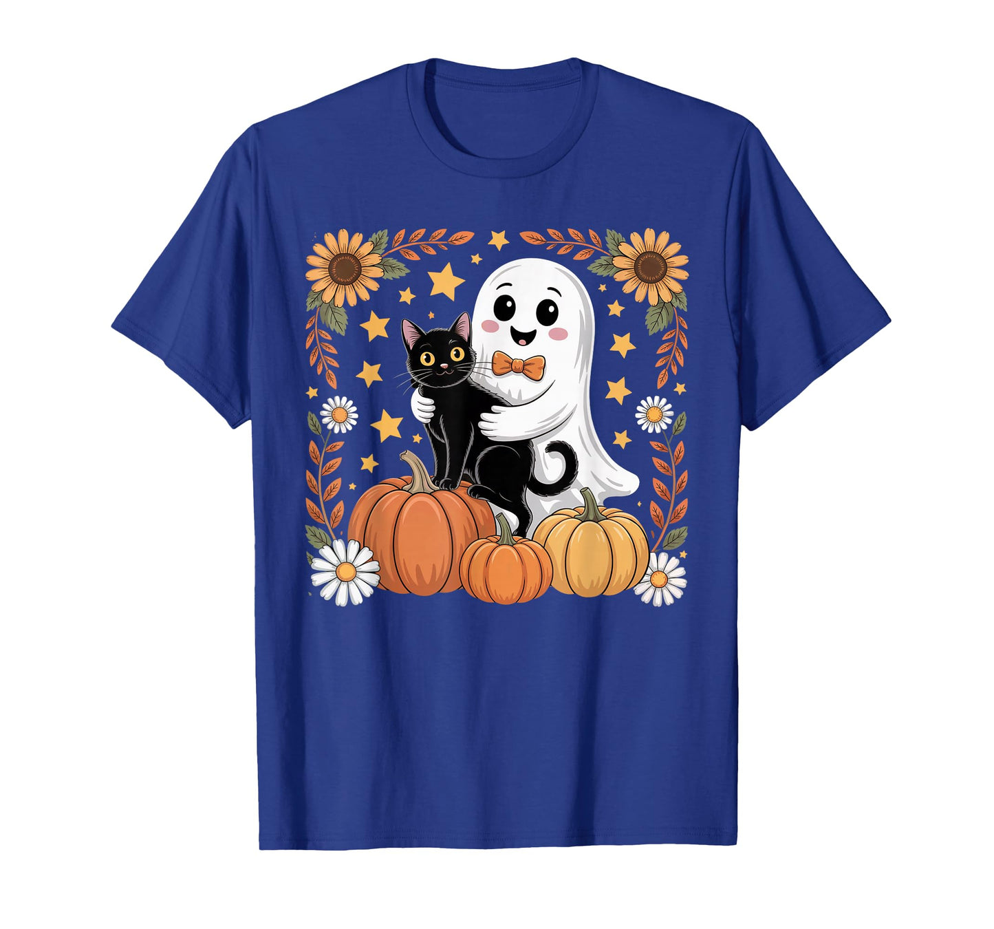 Womens Halloween Ghost Black Cat Ghost Halloween Girls T-Shirt