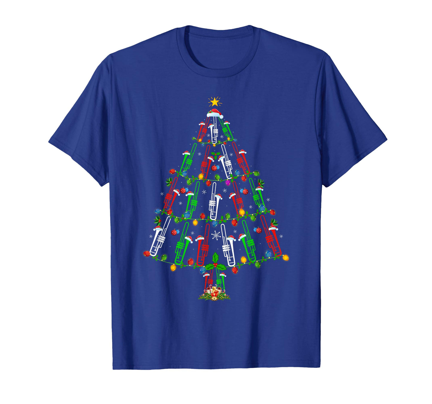 Trombone Christmas Tree Lights Music Lover Musical Xmas T-Shirt